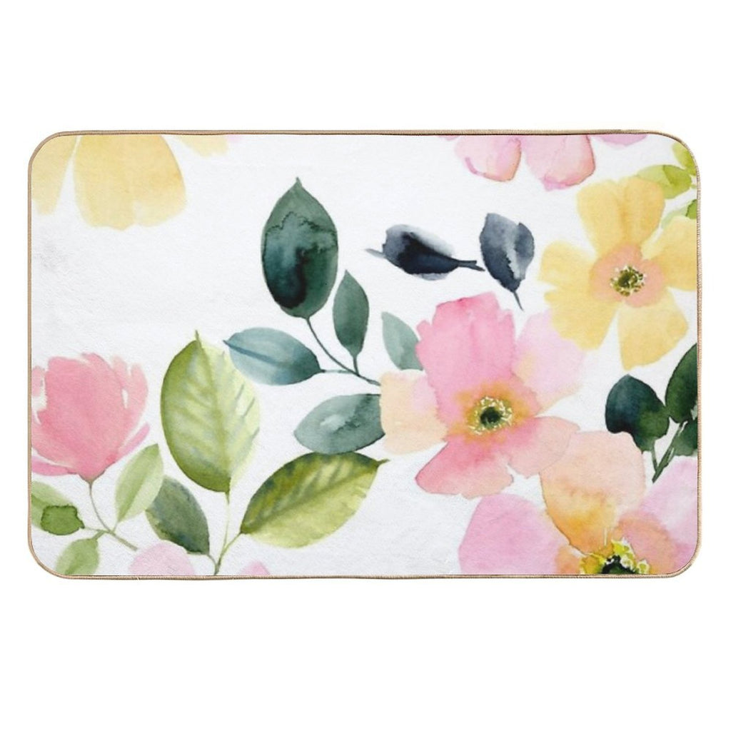 Floral Watercolor Prints  Easy Maintenance Bath Mat