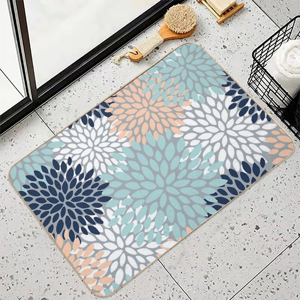 Floral Bloom, Navy, Peach, Aqua, Gray  Versatile Bath Mat