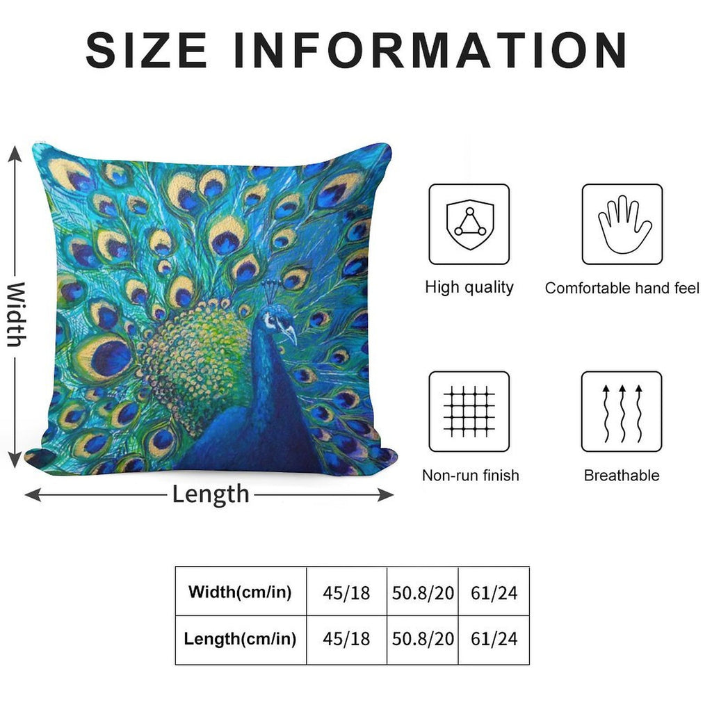 Beautiful Painted Peacock in Its Full Glory Soft Short Plush Fabric Throw Pillow
