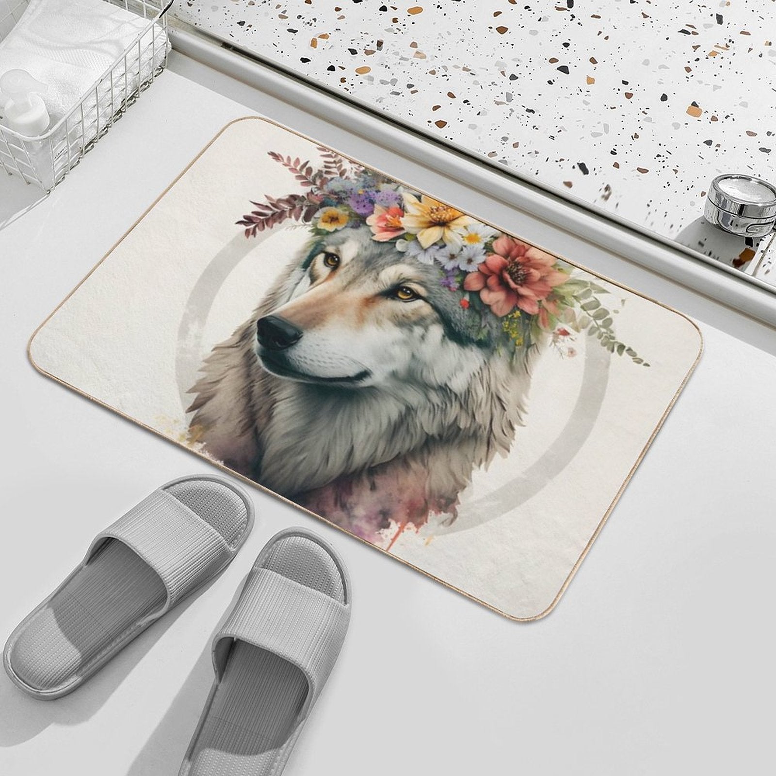 Shadowed Wolf's Stealth  Slip-Resistant Bath Mat