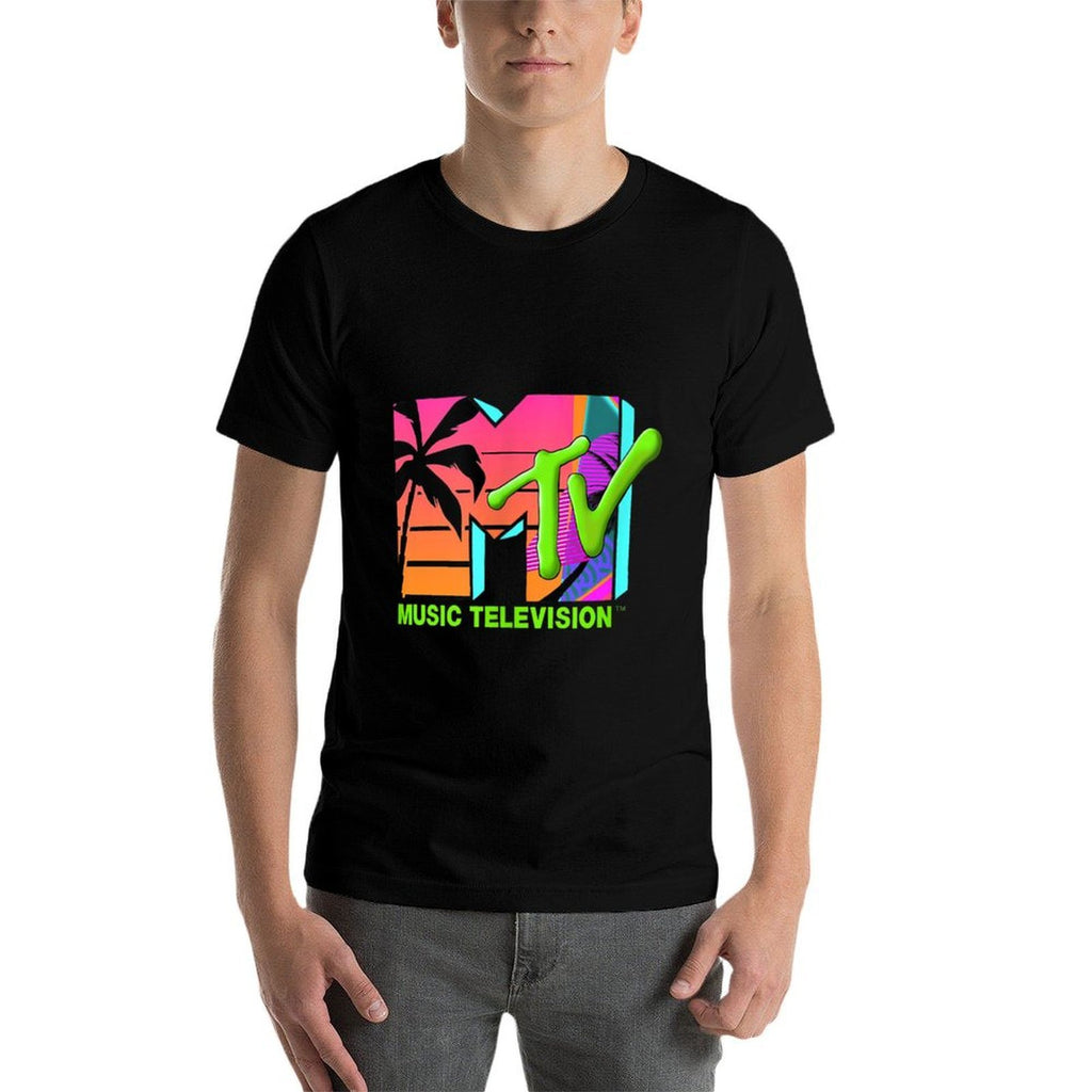 Mademark X MTV - The Official MTV Logo with Retro Palms in Paradise  Trendy Pattern T-Shirt