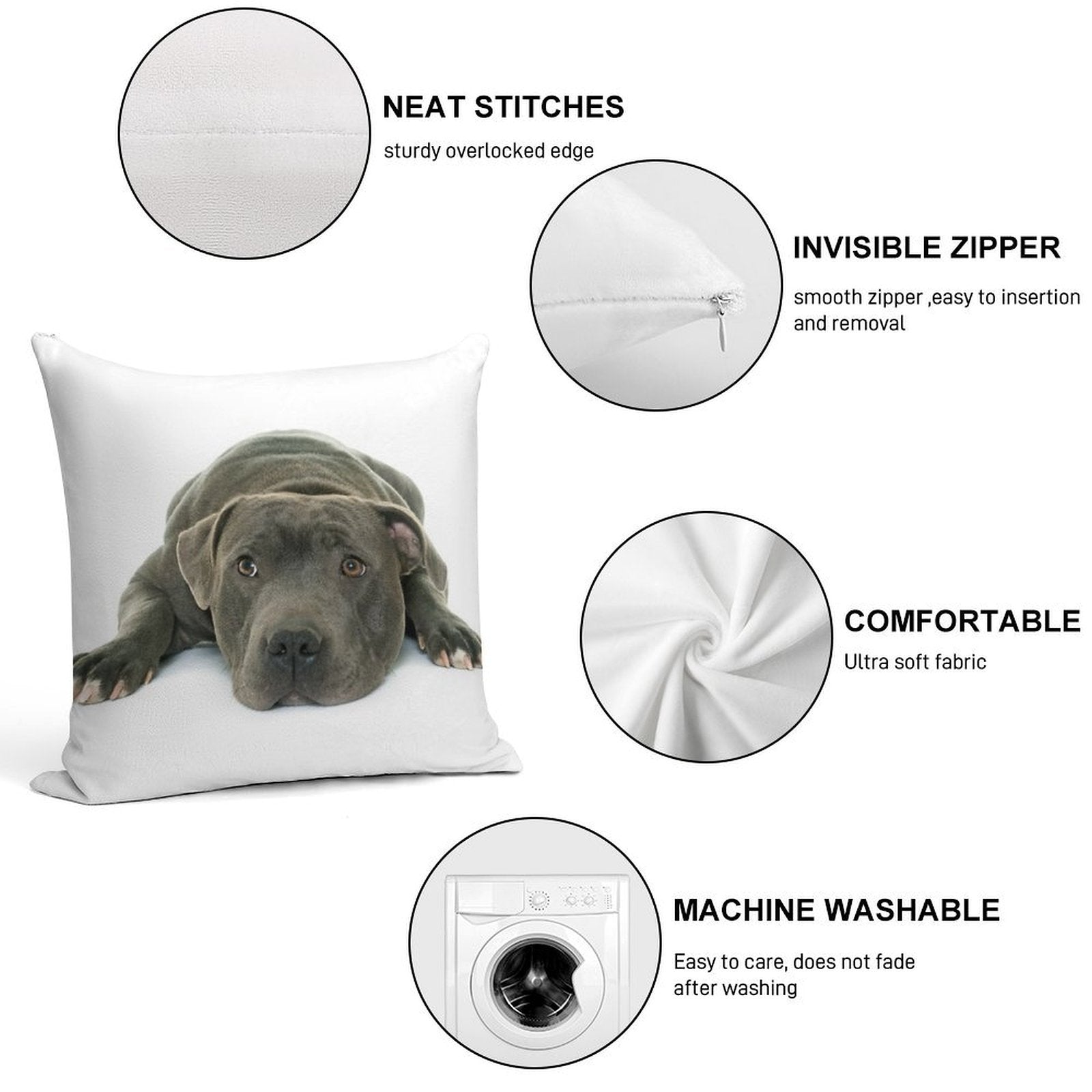Blue Staffordshire Bull Terrier Super Cute Puppy Eyes Soft Reinforced Edging Throw Pillow