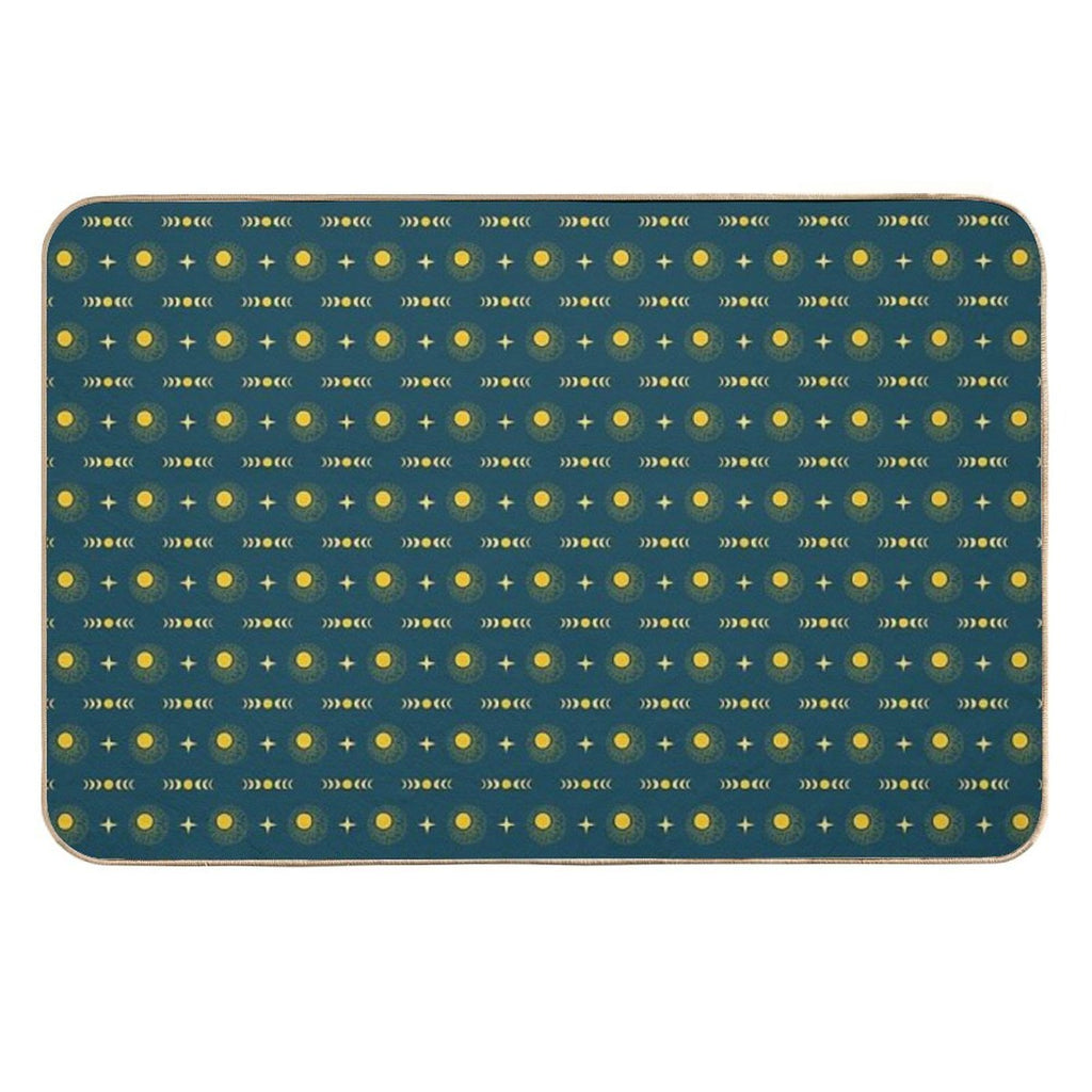 Boho Sun Moon & Stars - Navy & Yellow  Eco-Friendly Bath Mat