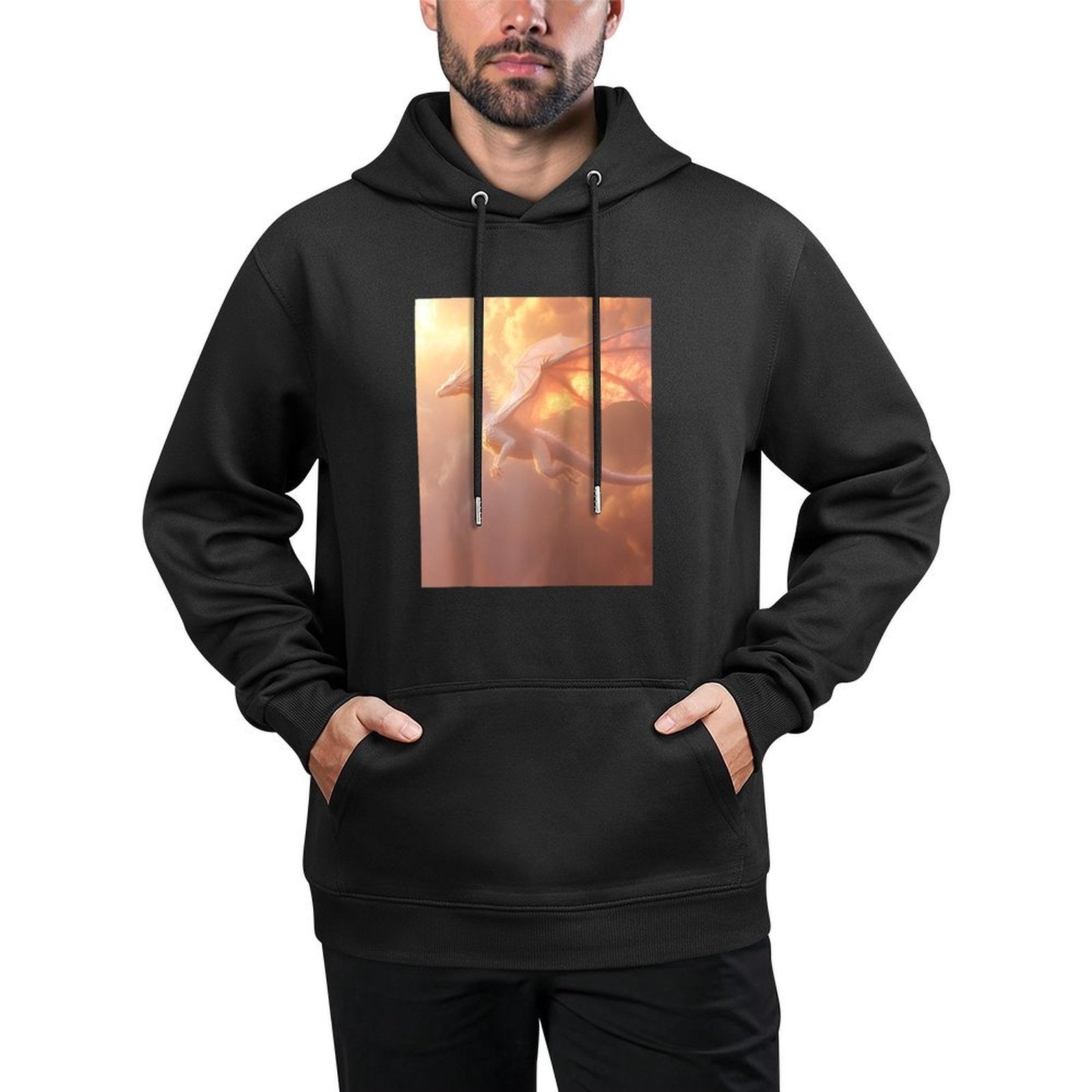 Majestic White Dragon Soaring in Twilight Sky Raglan Baseball Customizable Surface Hoodie