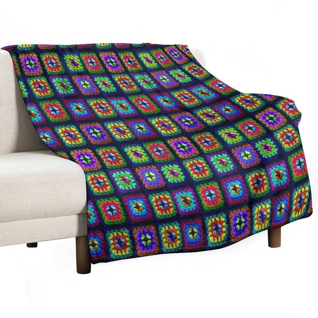 Vintage Granny Squares Print Wrinkle-free Throw Blanket