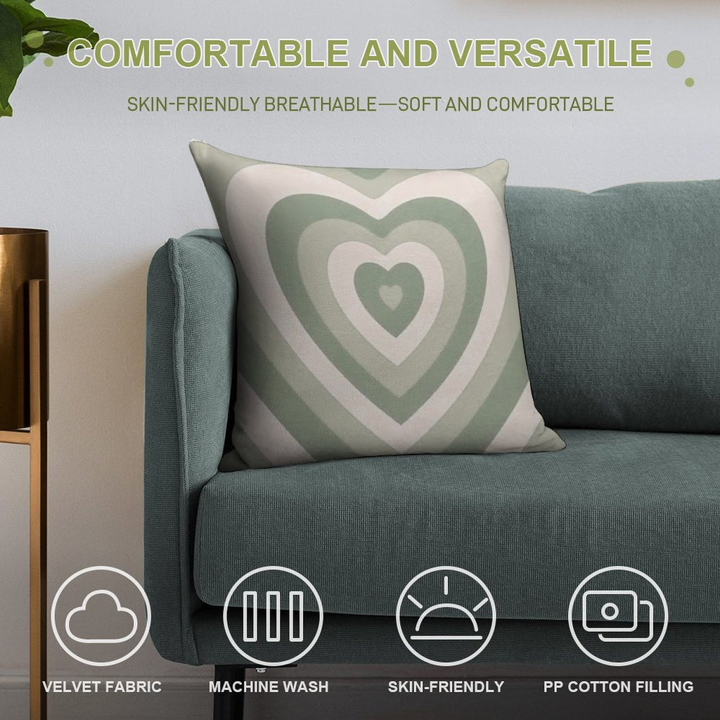Sage Green Heart Soft Home Decor Throw Pillow