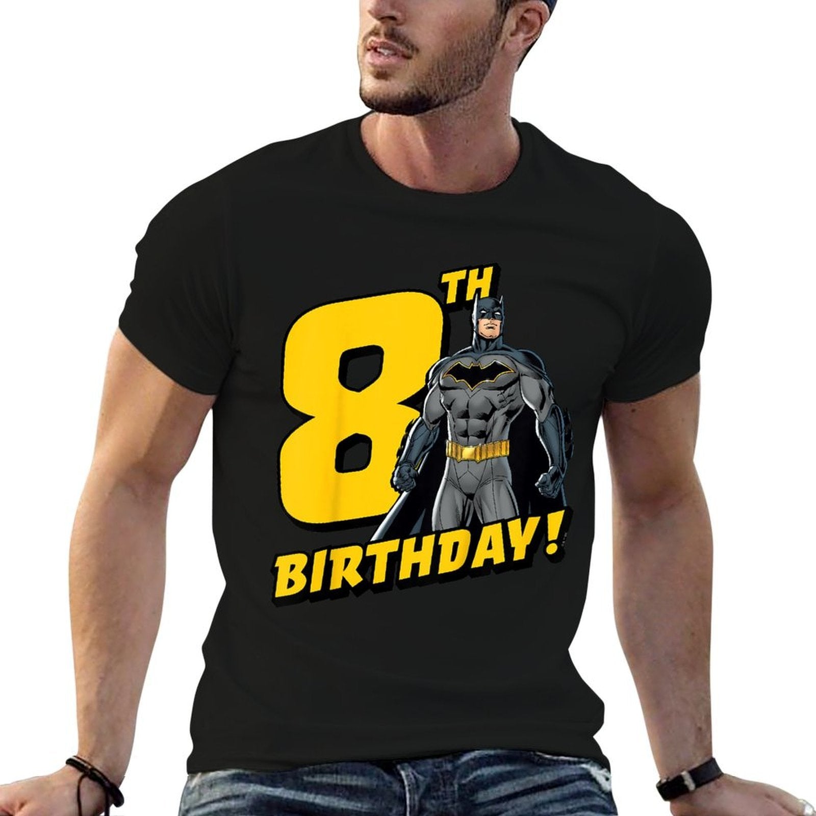 Kids Batman 8th Birthday  Ribbed Collar T-Shirt