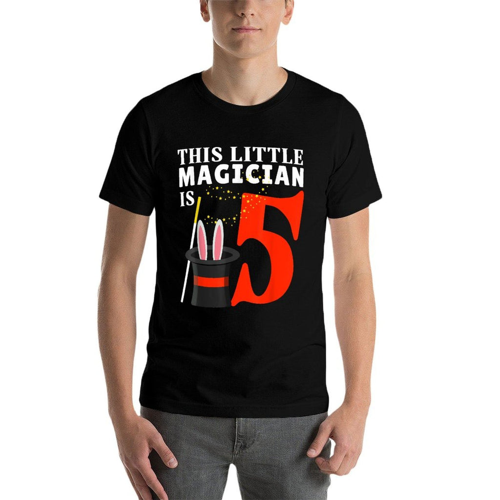 This Little Magician Is 5 Five Year 5th Birthday Party Magic  Ribbed Collar T-Shirt