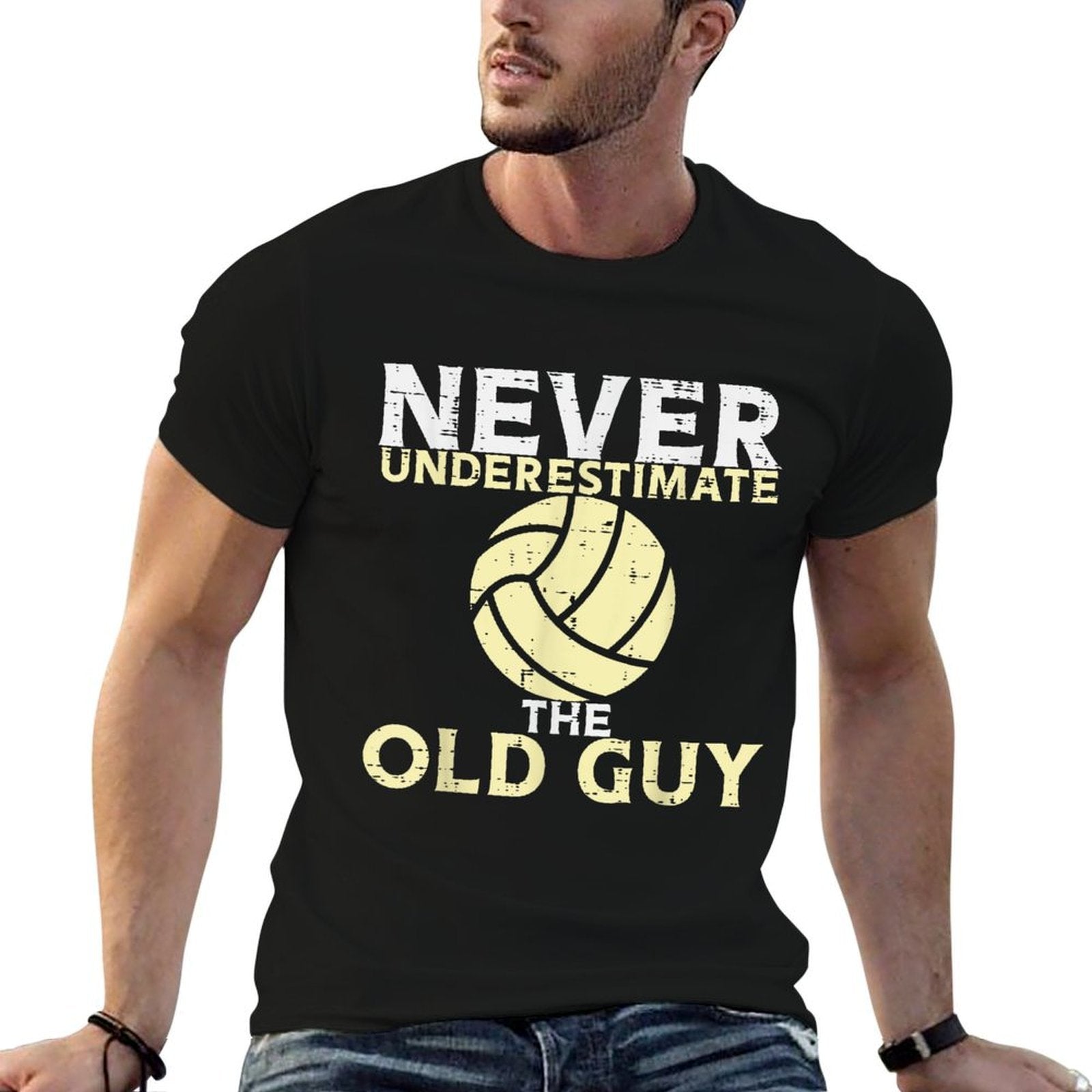 Never Underestimate Old Guy Volleyball Coach Dad Grandpa Men  Durable T-Shirt