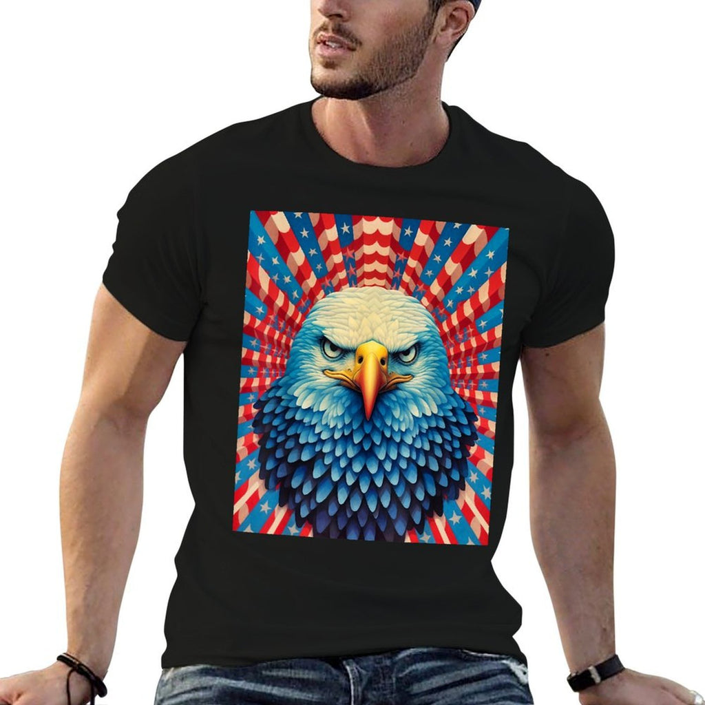 USA America Fourth of July Op Art Bald Eagle July 4th  High-quality Stitching T-Shirt