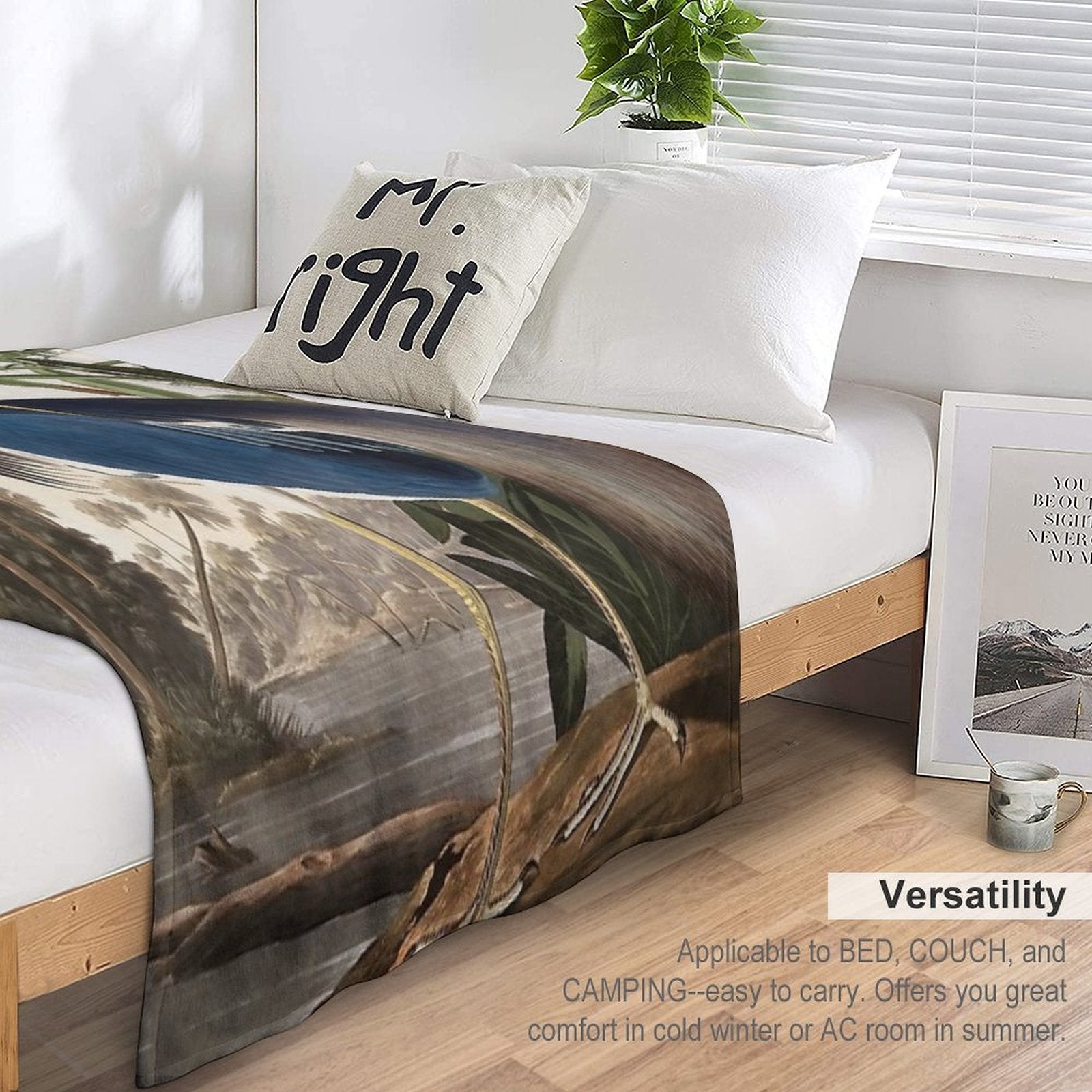 Blue Heron Vintage Tropical Bird Eco-conscious Throw Blanket
