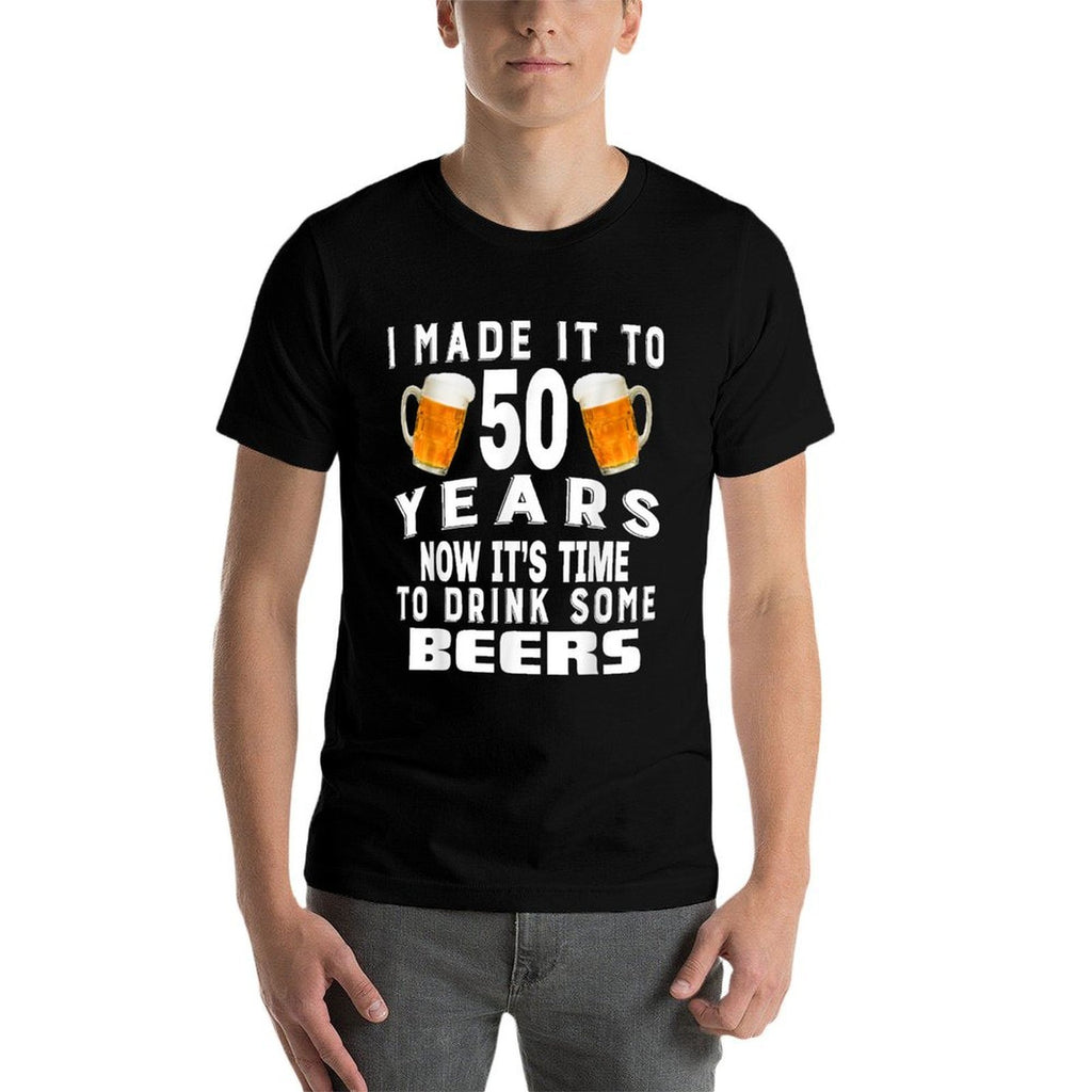 50th Birthday For Beer Enthusiast Drinking Party  Fade-proof Color T-Shirt