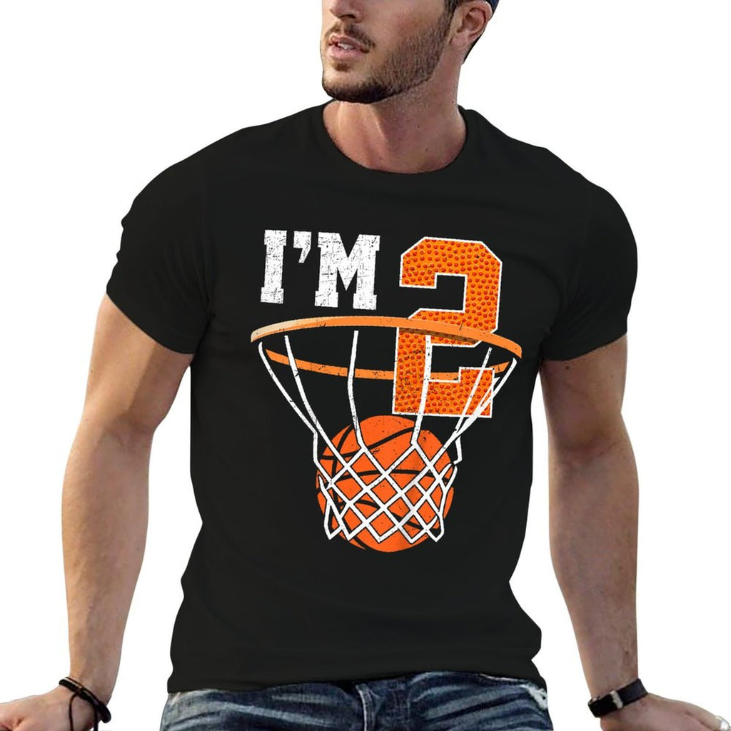Kids 2nd Birthday Boy Basketball Kids Two Year Old Birthday  Summer-ready Fabric T-Shirt
