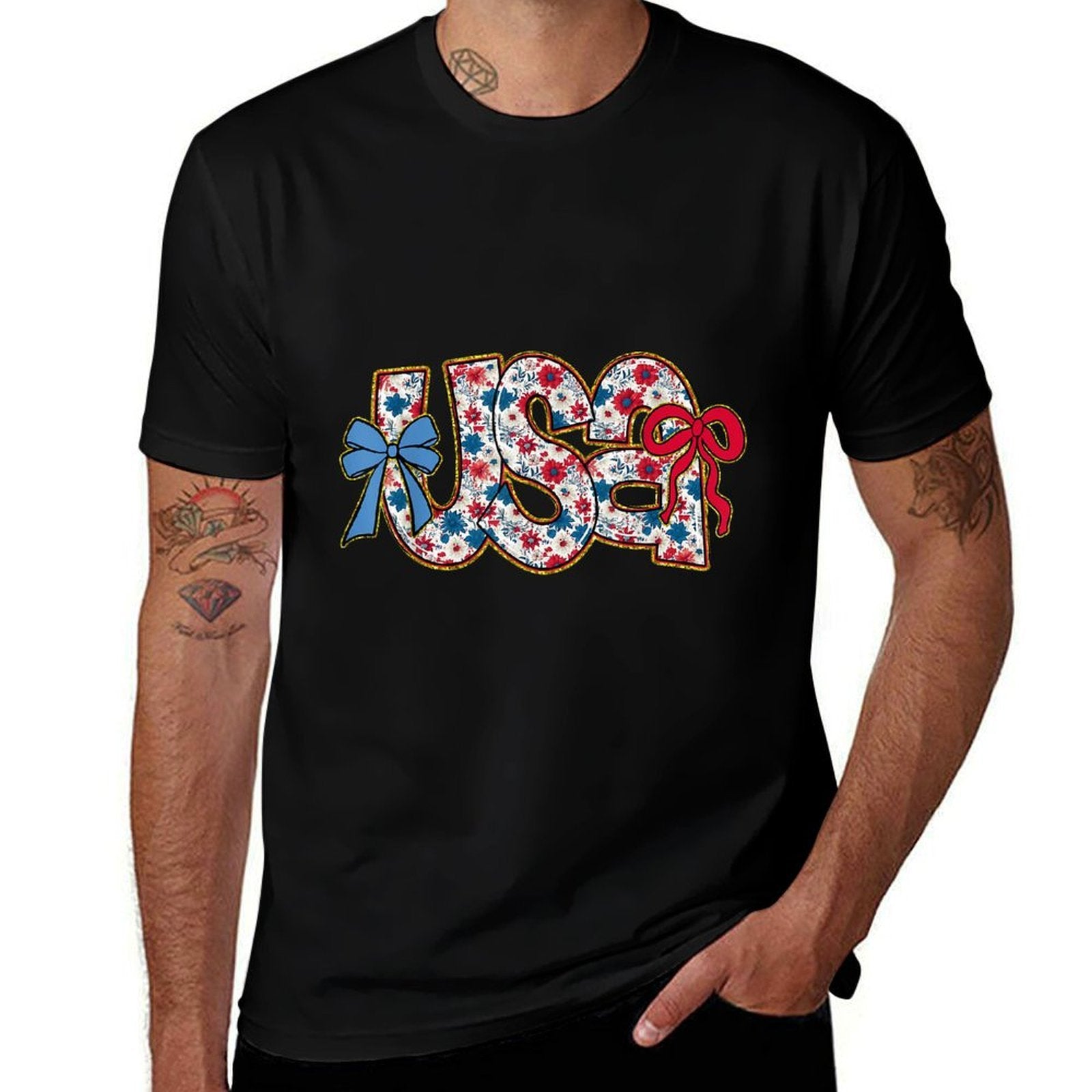 Coquette Bow 4th Of July USA Floral USA For Women Girls  Affordable Price T-Shirt