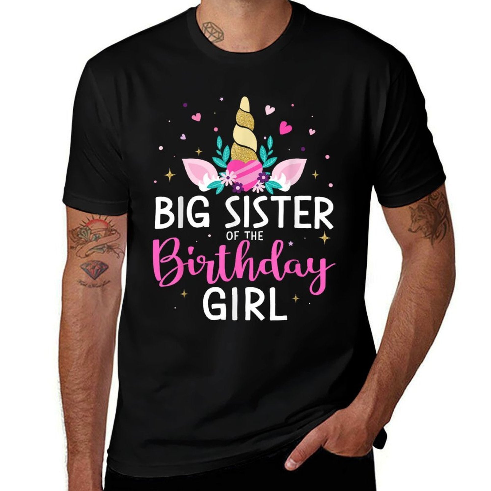 Big Sister of Birthday Girl Matching Family Unicorn Party Comfortable T-Shirt