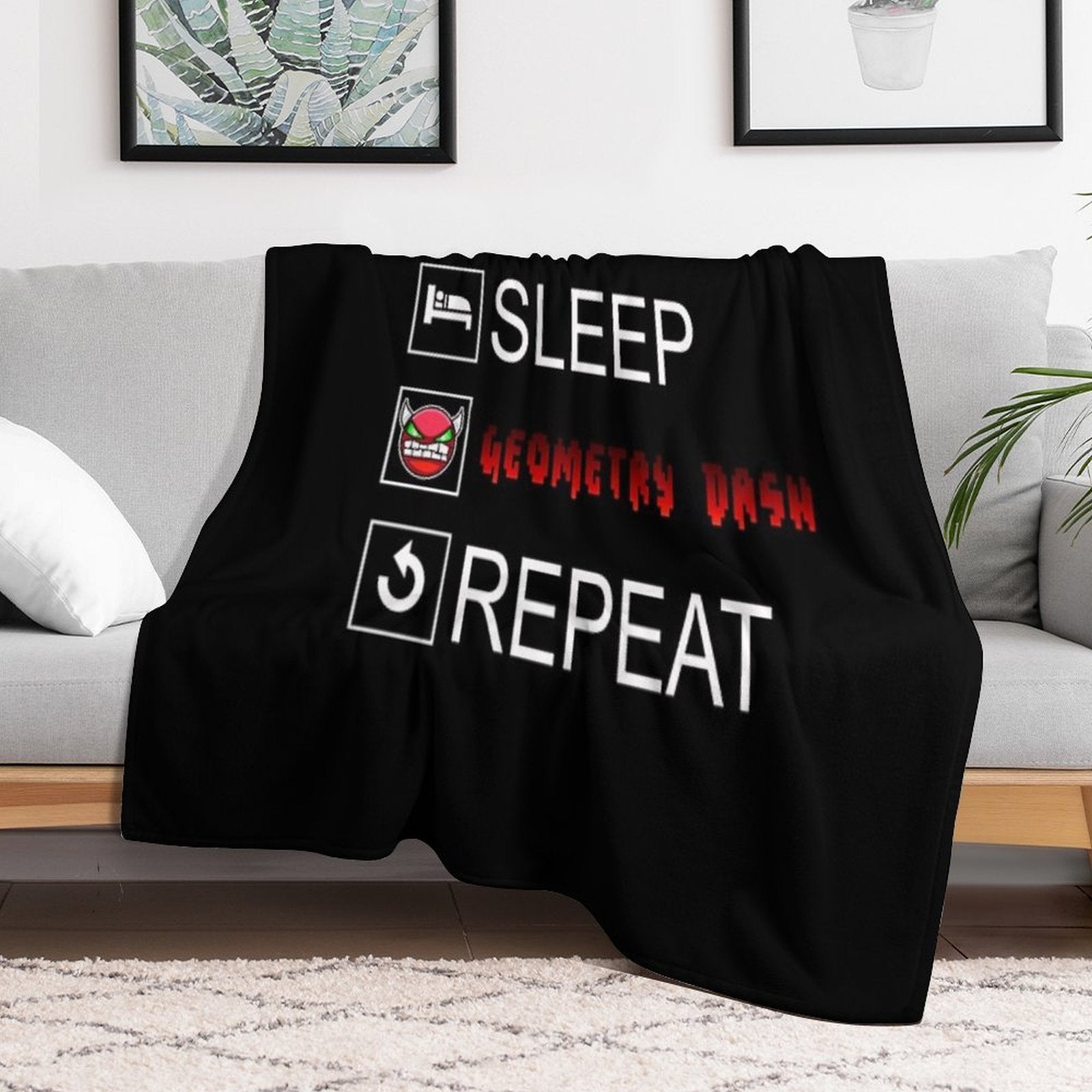 Eat Sleep Geometry Dash Repeat Coloured Compact Throw Blanket