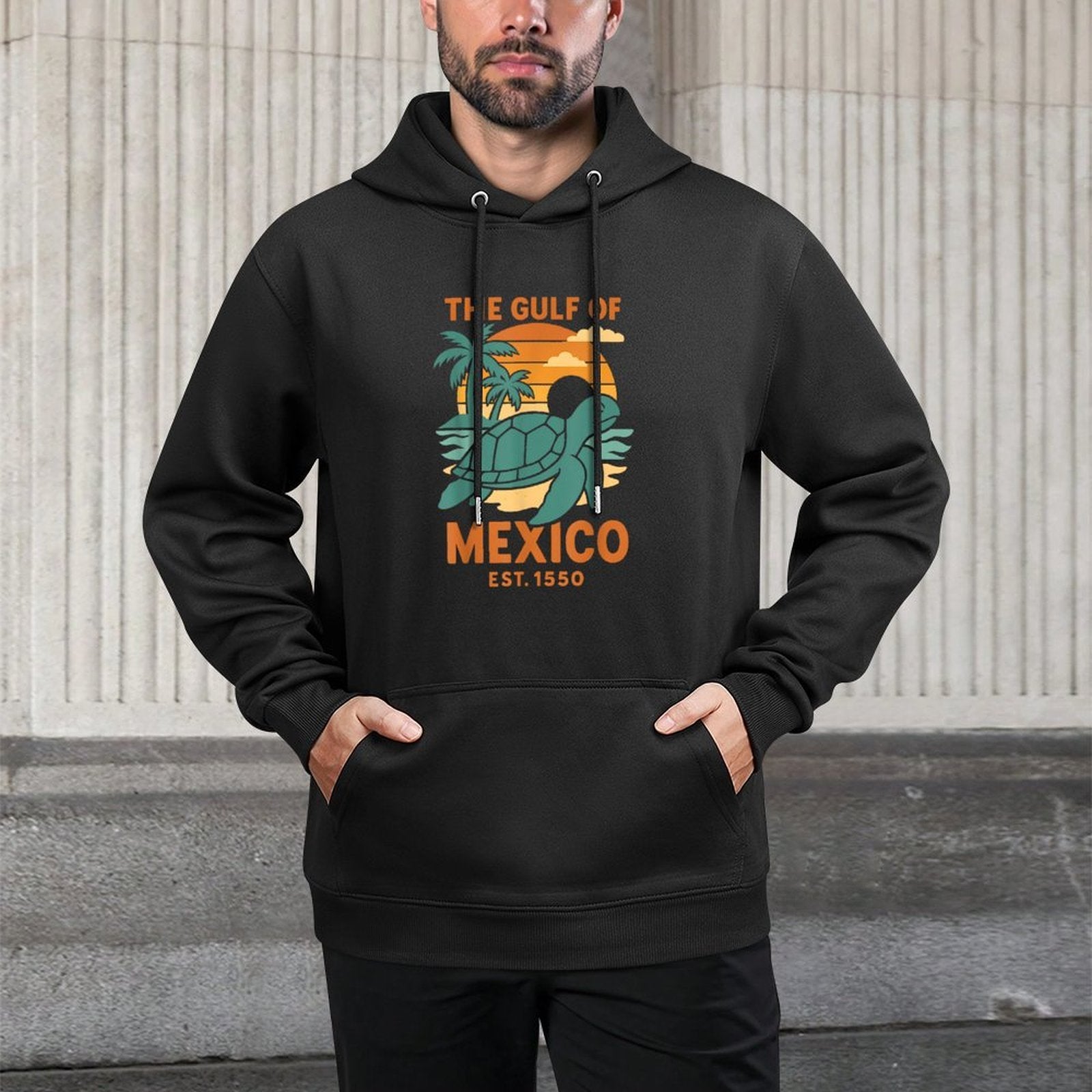 The Gulf of Mexico Est 1550 Turtle Not US America Retro Vint Relaxed Fit Hoodie