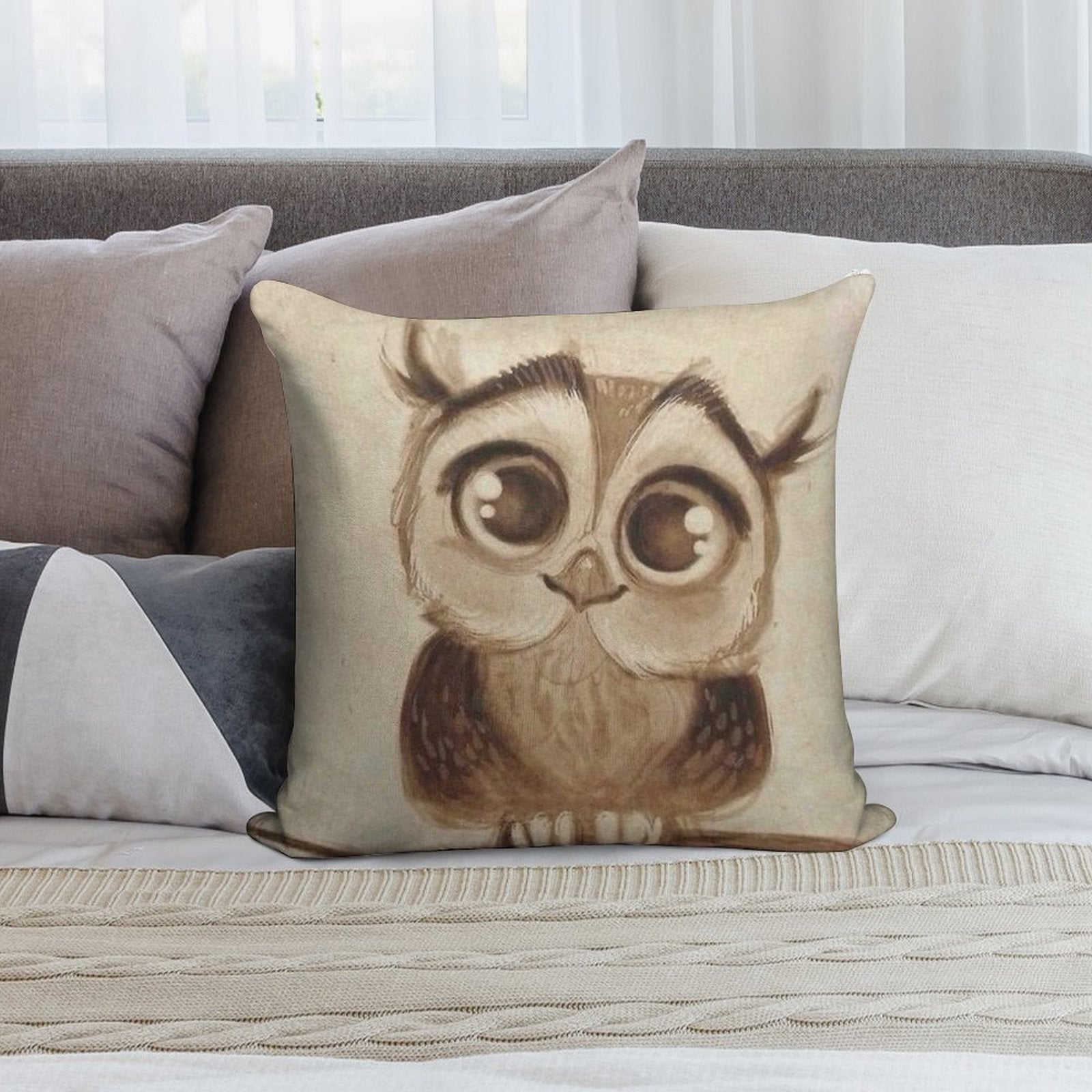 Cute Owl Soft Shrink-Resistant Throw Pillow