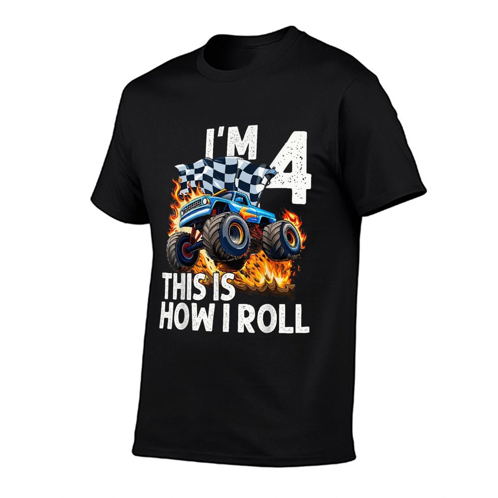 4th Birthday Boys I'm 4 This Is How I Roll Monster Truck Car  Heathered Texture T-Shirt
