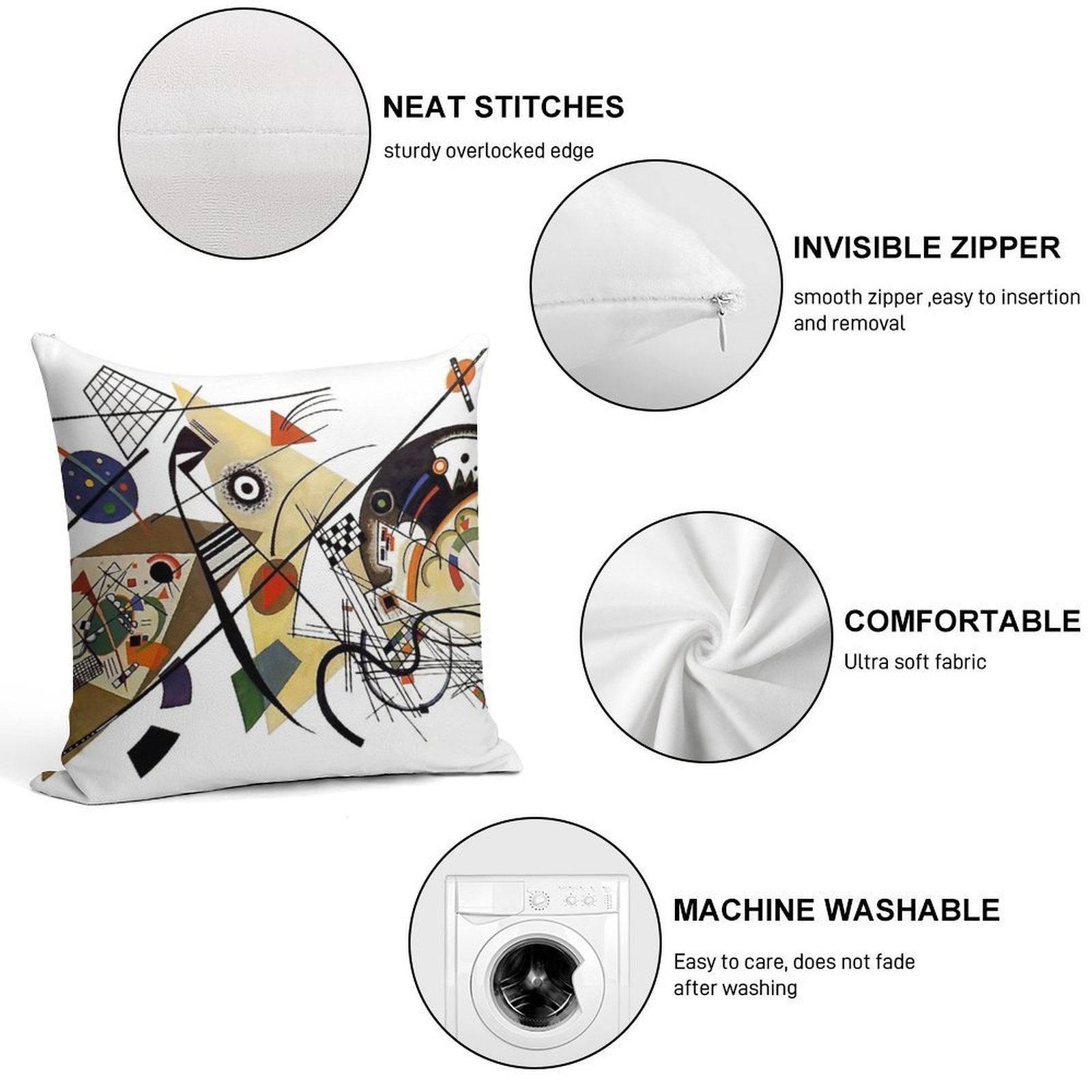 Kandinsky Traverse Line, 1923 Soft Short Plush Fabric Throw Pillow