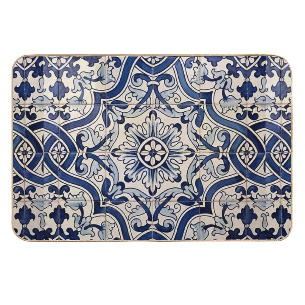 Beautiful Blue Portuguese Tile - Azulejo  Easy Maintenance Bath Mat