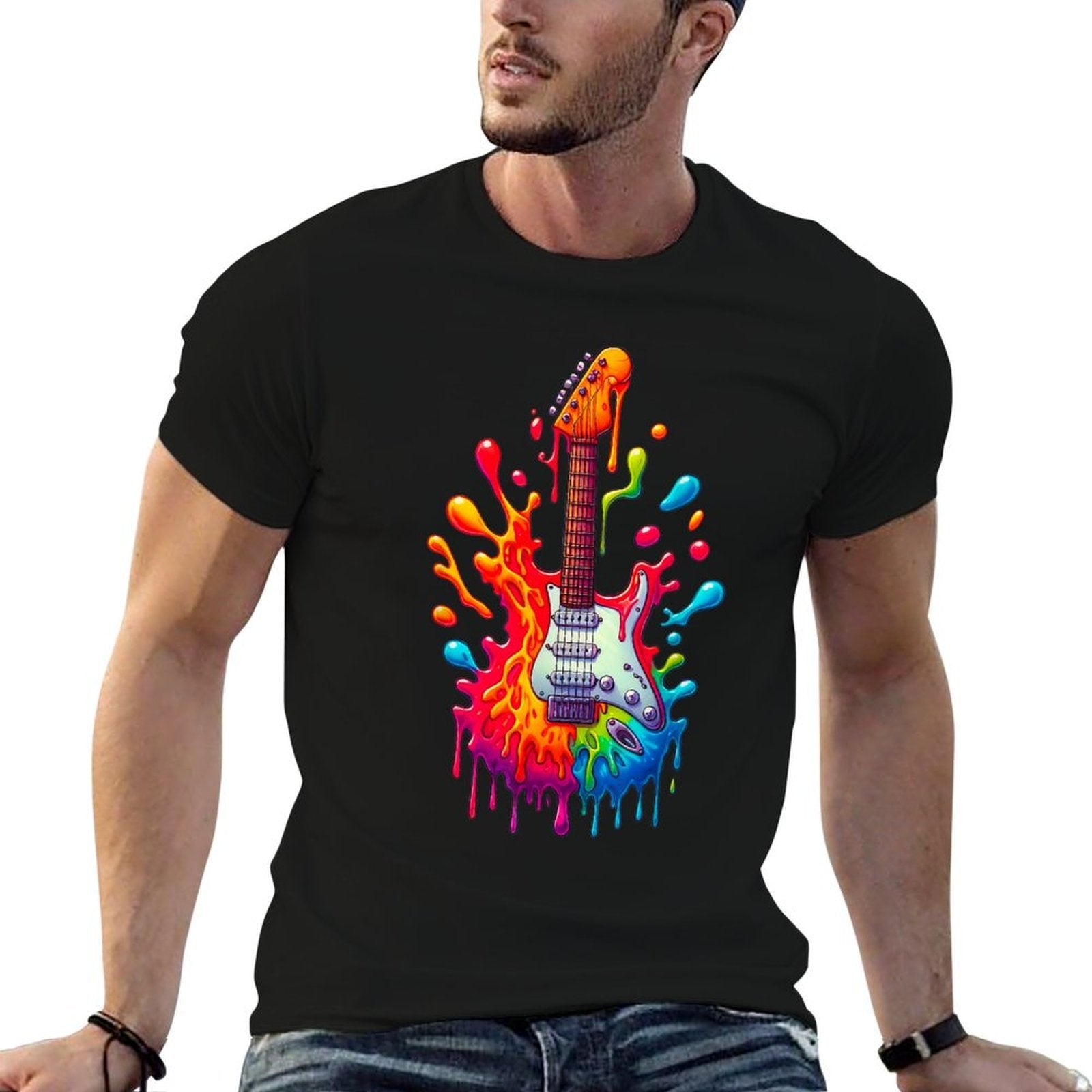 Colorful Electric Guitar Tie Dye Splash Cool Guitar Pick  Affordable Price T-Shirt