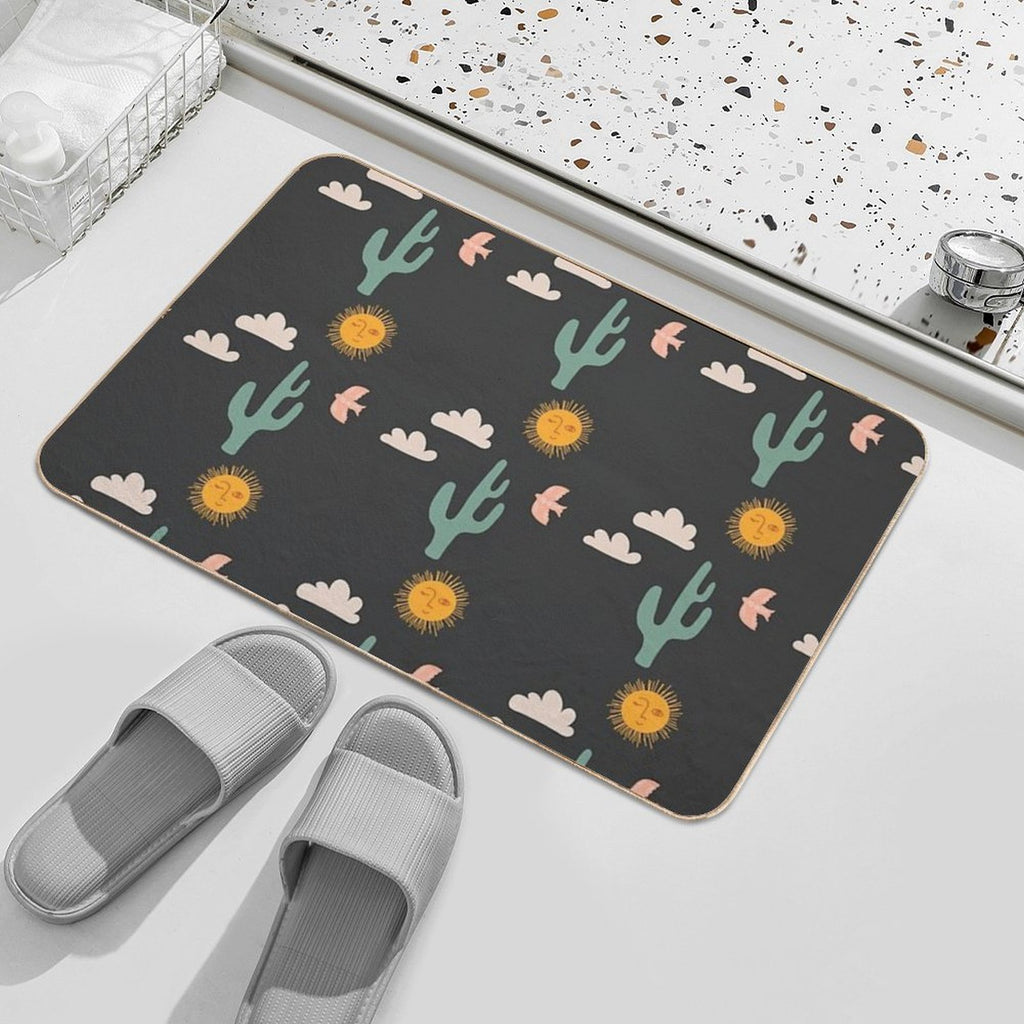 Boho Aesthetic Landscape Southwest Cactus And Sun - Charcoal Background  Odorless Bath Mat