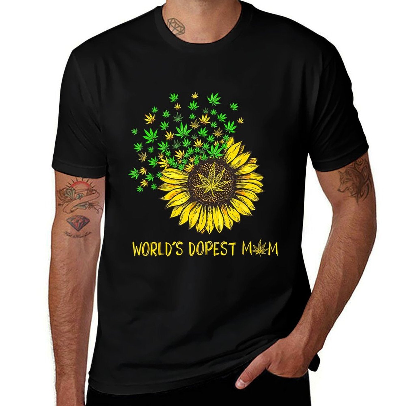 World's Dopest Mom Sunflower Weed 420 Canabis  Soft T-Shirt