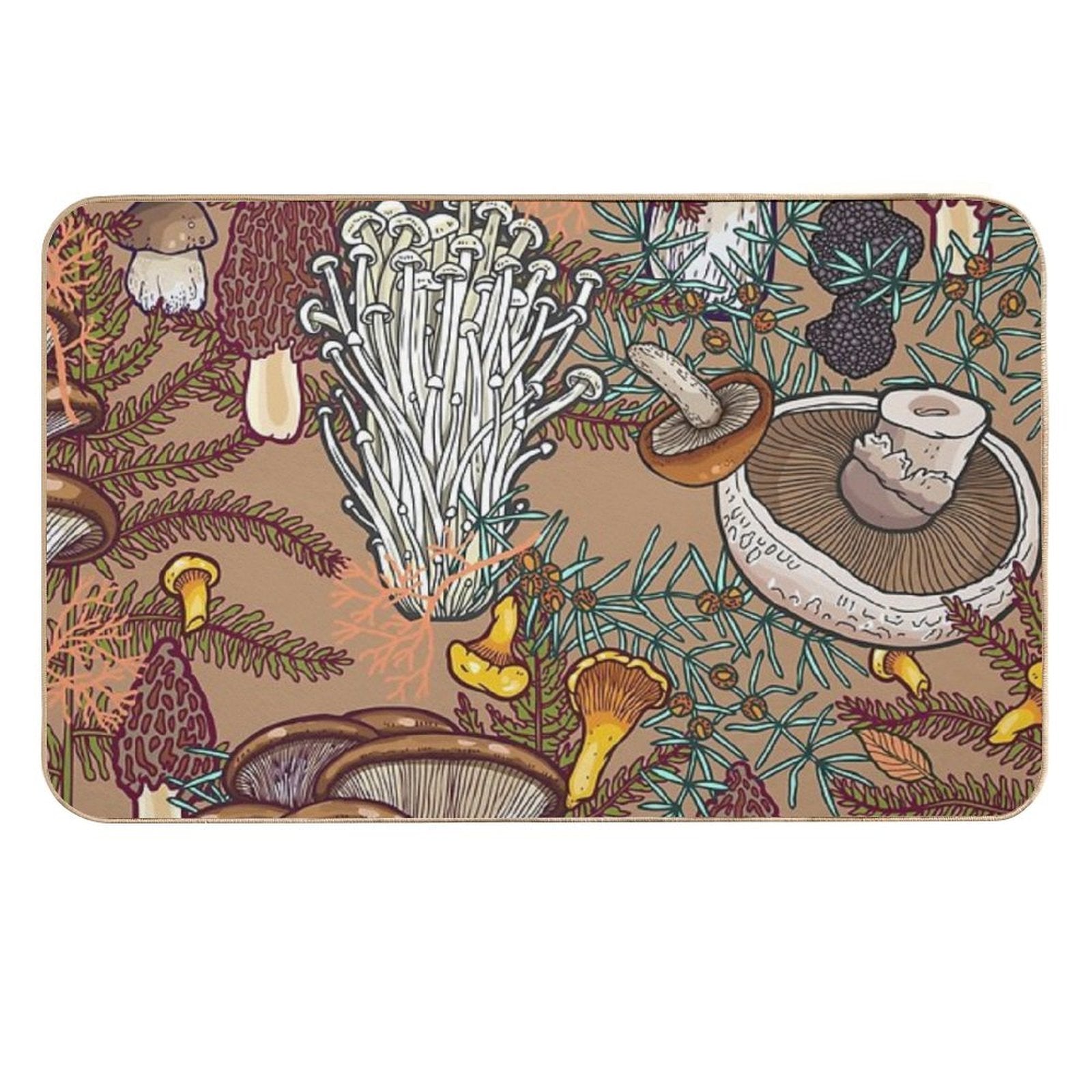 Beige Mushroom Forest  Easy Maintenance Bath Mat