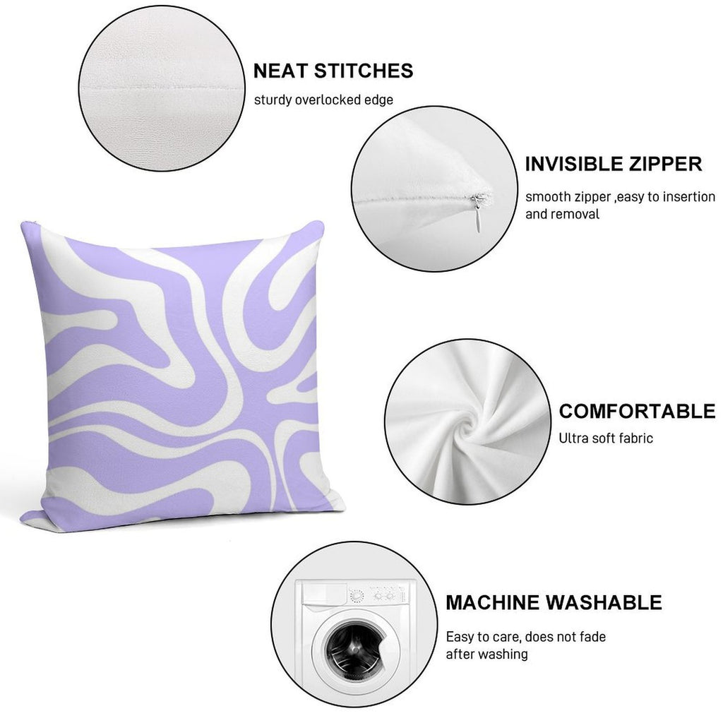 Retro Modern Liquid Swirl Abstract Pattern Square in Light Purple And White Soft Fade-Resistant Throw Pillow