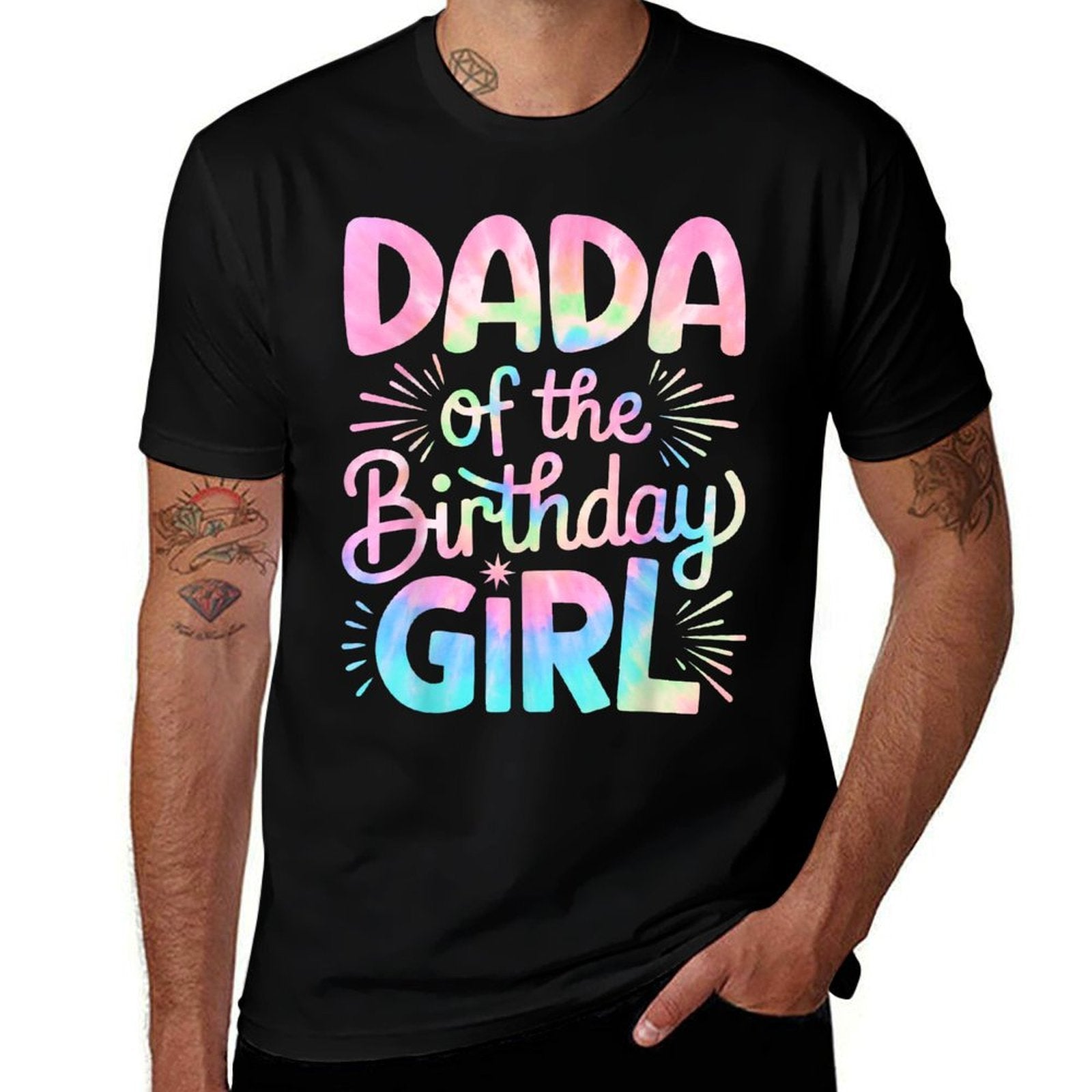Dada of The Birthday Girl Tie Dye Colorful Dad Bday Girl  Oversized Silhouette T-Shirt