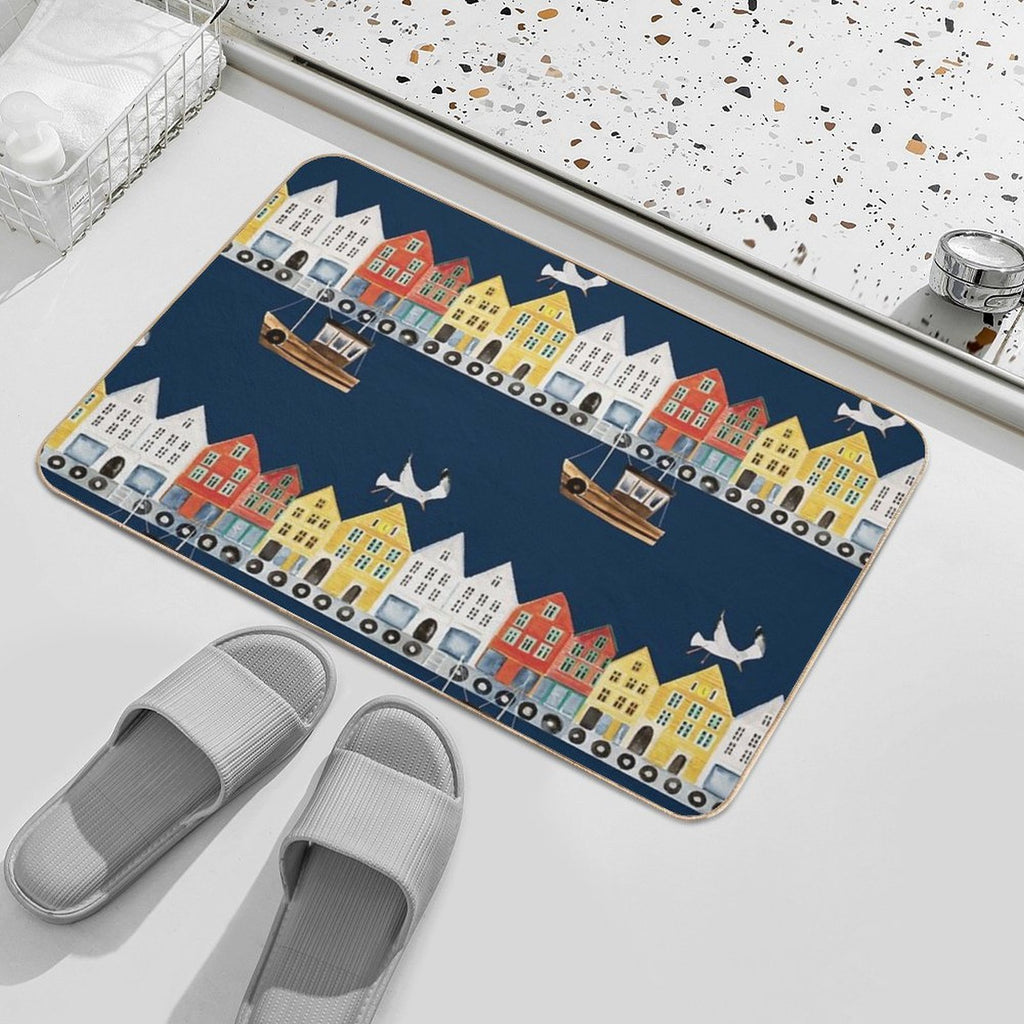 Bergen Norway Watercolor  Dirt-Trapping Bath Mat