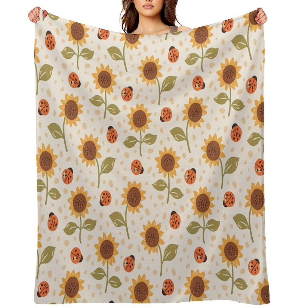 Sunflowers And Ladybugs Shrink-resistant Throw Blanket