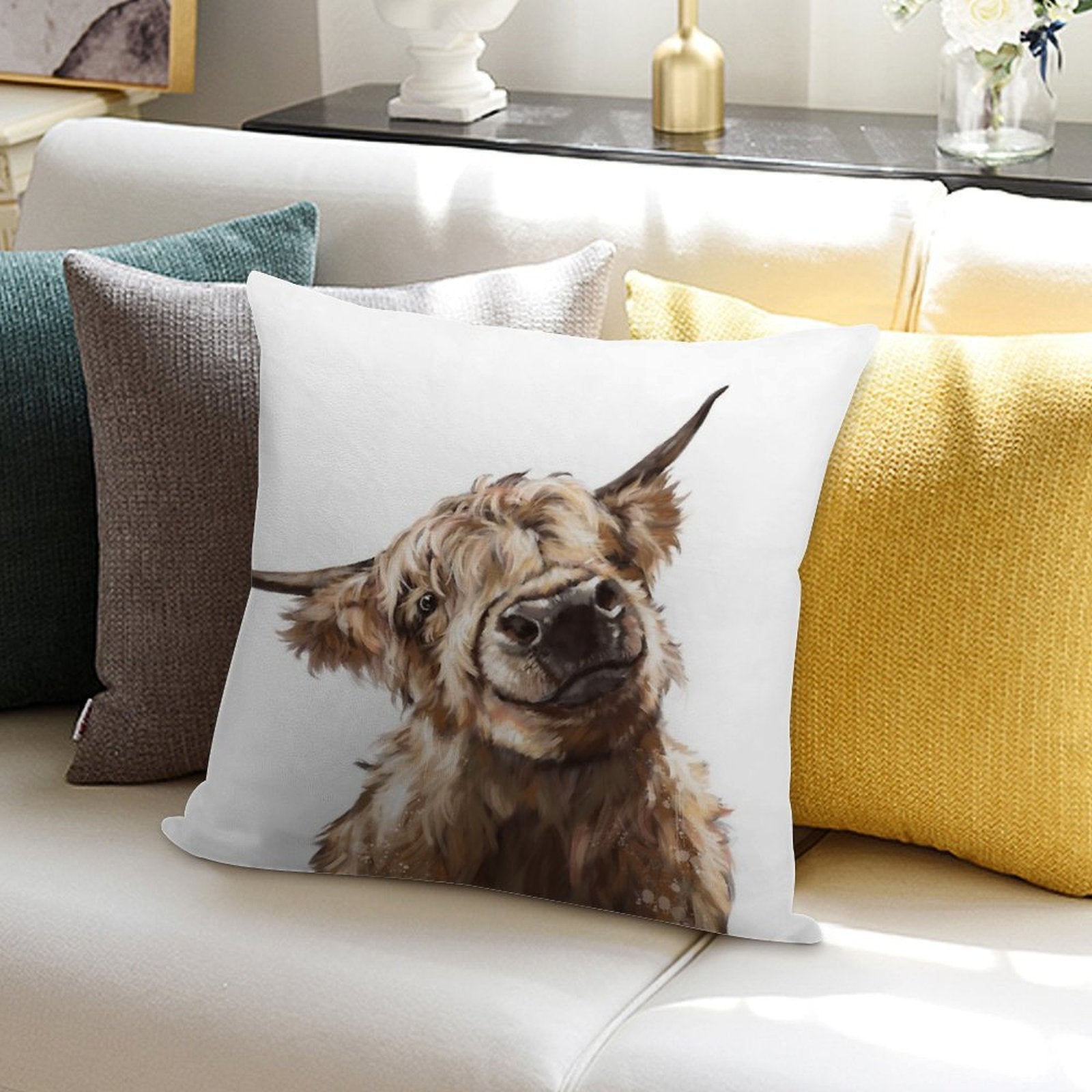 Highland Cow Soft Skin-Friendly Throw Pillow