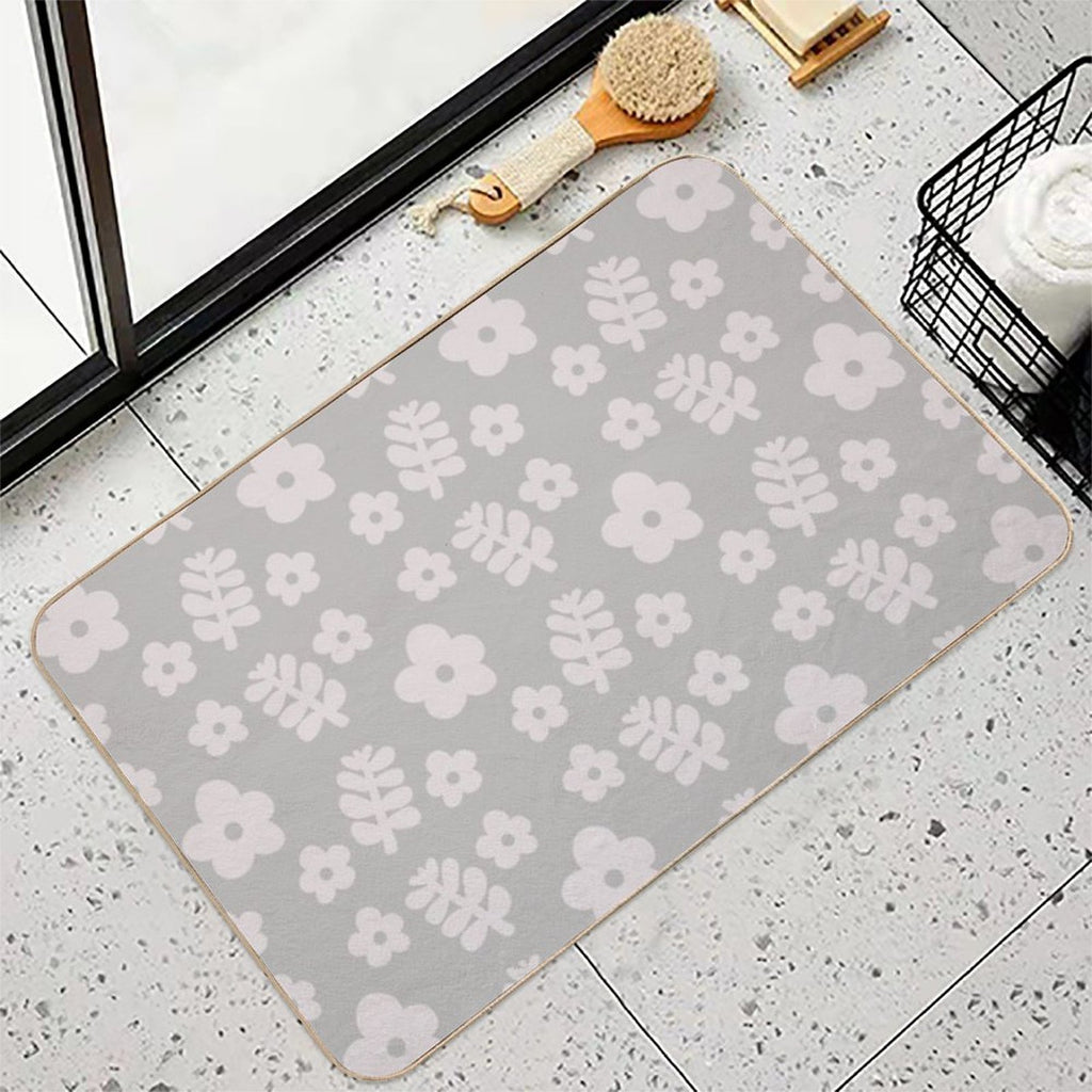 Mid Century Modern Flowers & Leaves, Cute Retro Pattern, Taupe  Stain-Proof Bath Mat