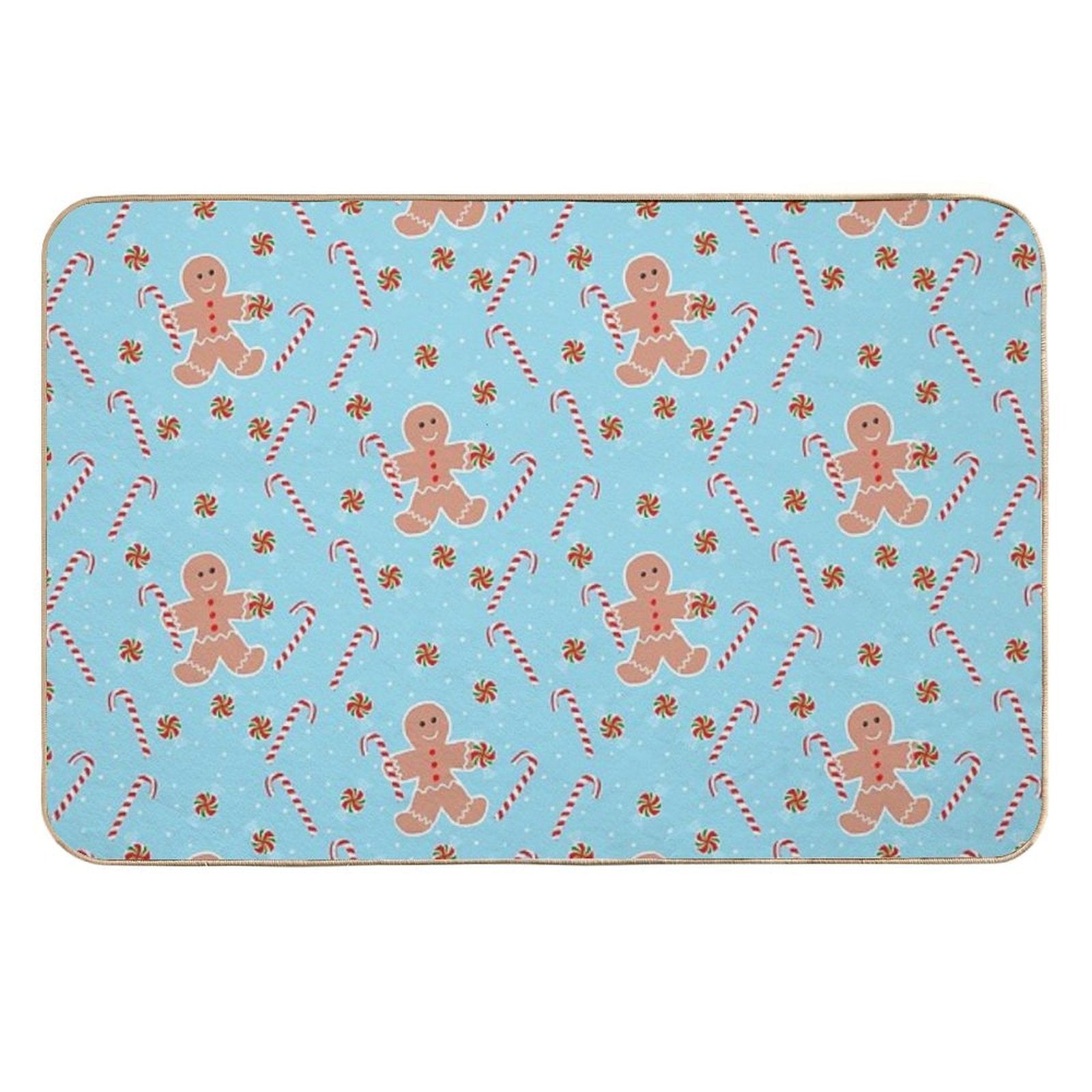 Gingerbread Man with Christmas Candy  Non-Slip Bath Mat