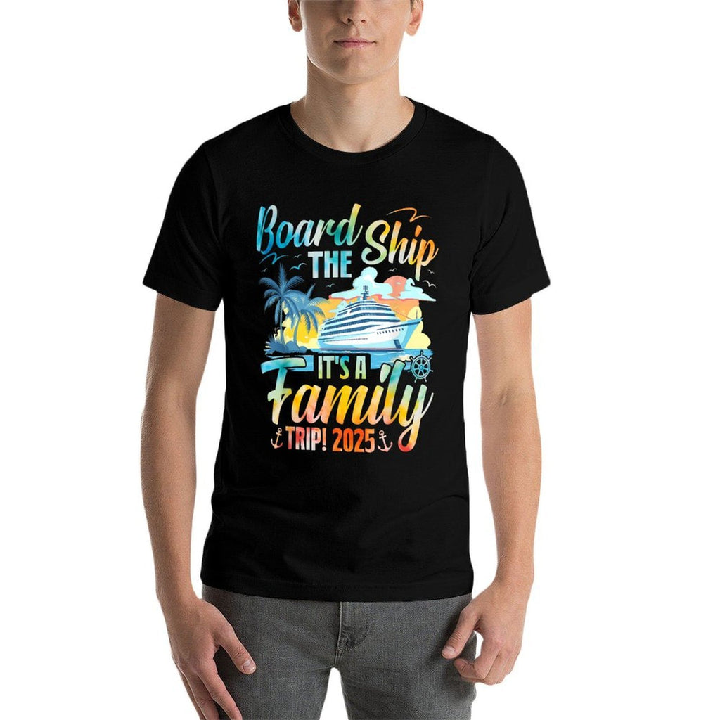 Board The Ship It's A Family Trip 2025 Group Matching Cruise  Ribbed Collar T-Shirt