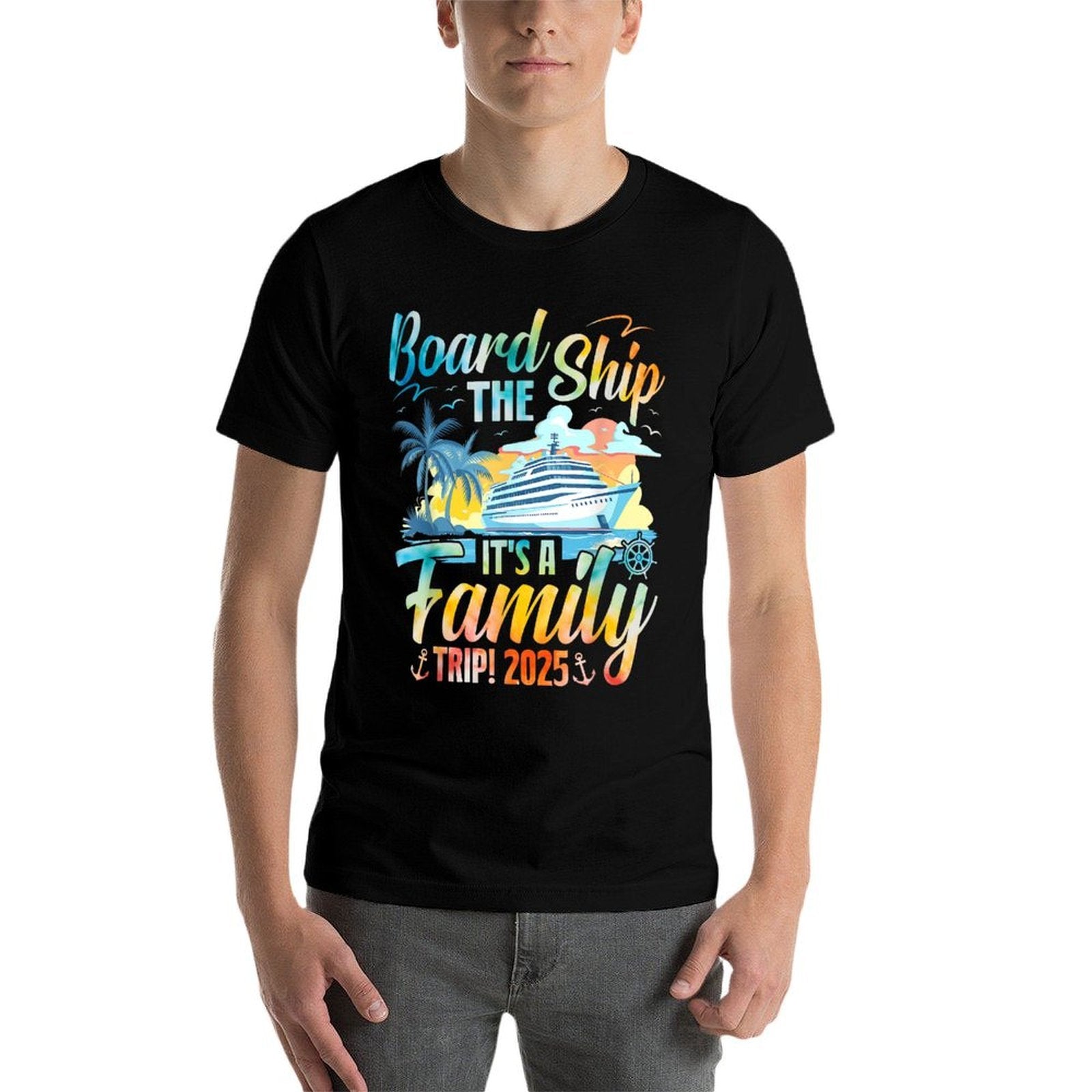 Board The Ship It's A Family Trip 2025 Group Matching Cruise  Ribbed Collar T-Shirt