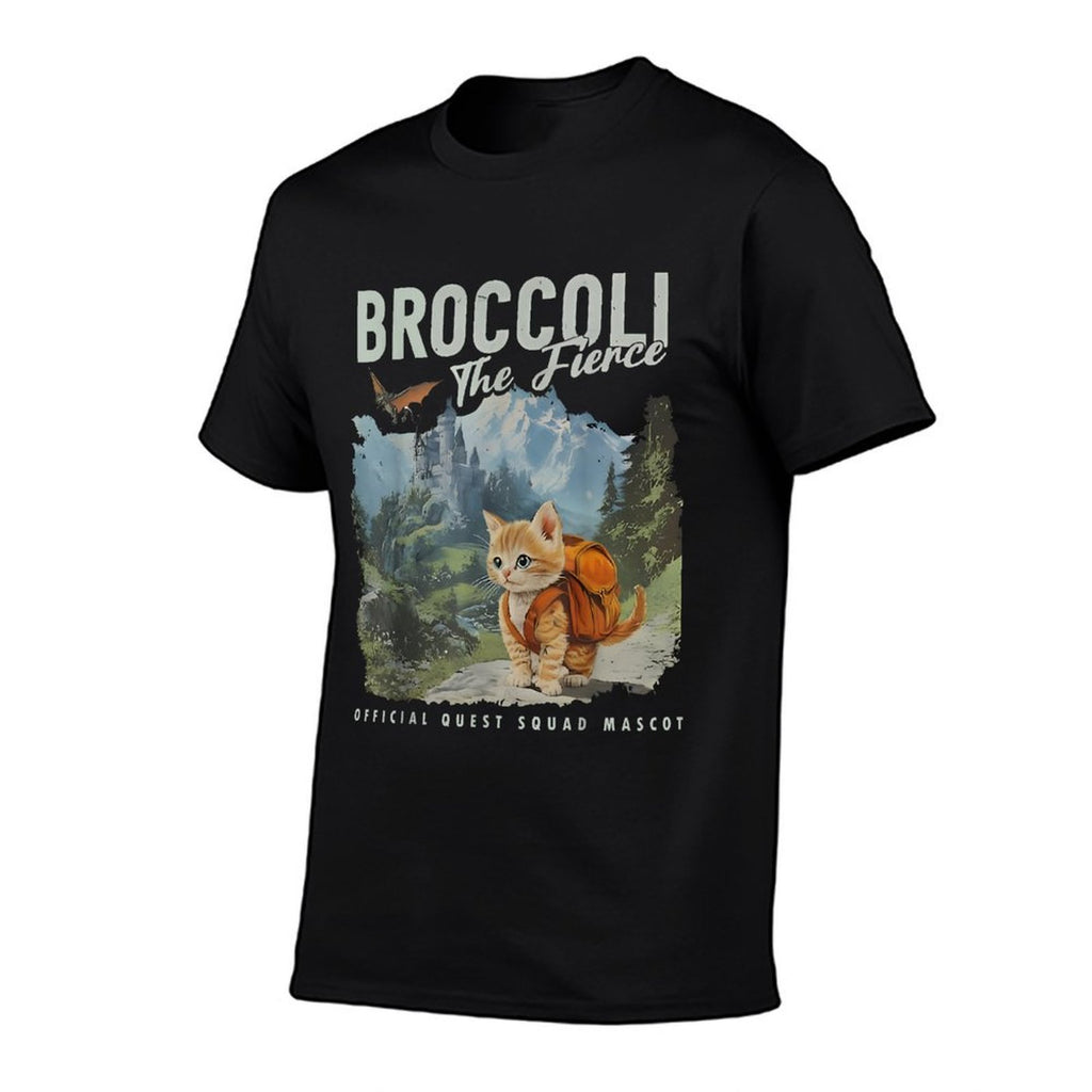 Quest Squad Broccoli Cat Funny Broccoli The Fierce  Fade-proof Color T-Shirt