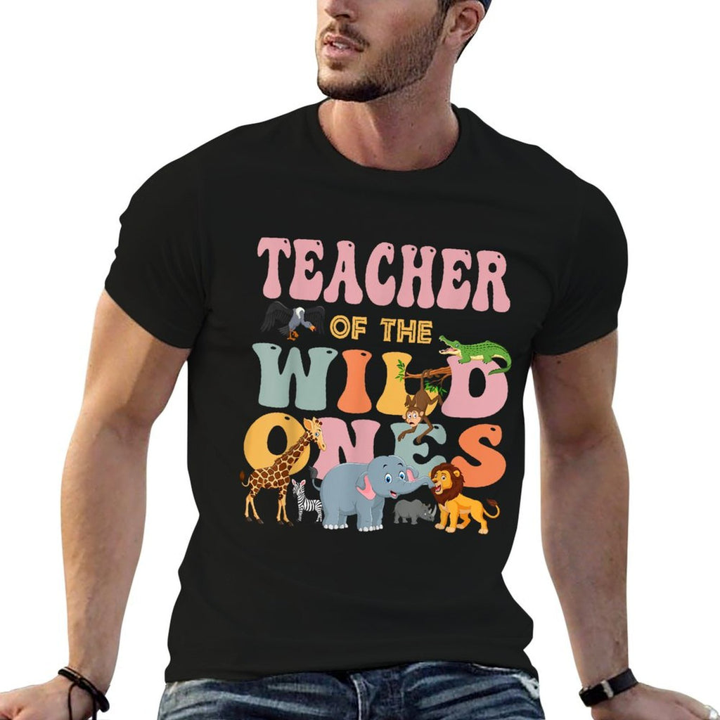 Teacher of The Wild Ones Groovy Jungle Animal Earth Day  Tagless Design T-Shirt