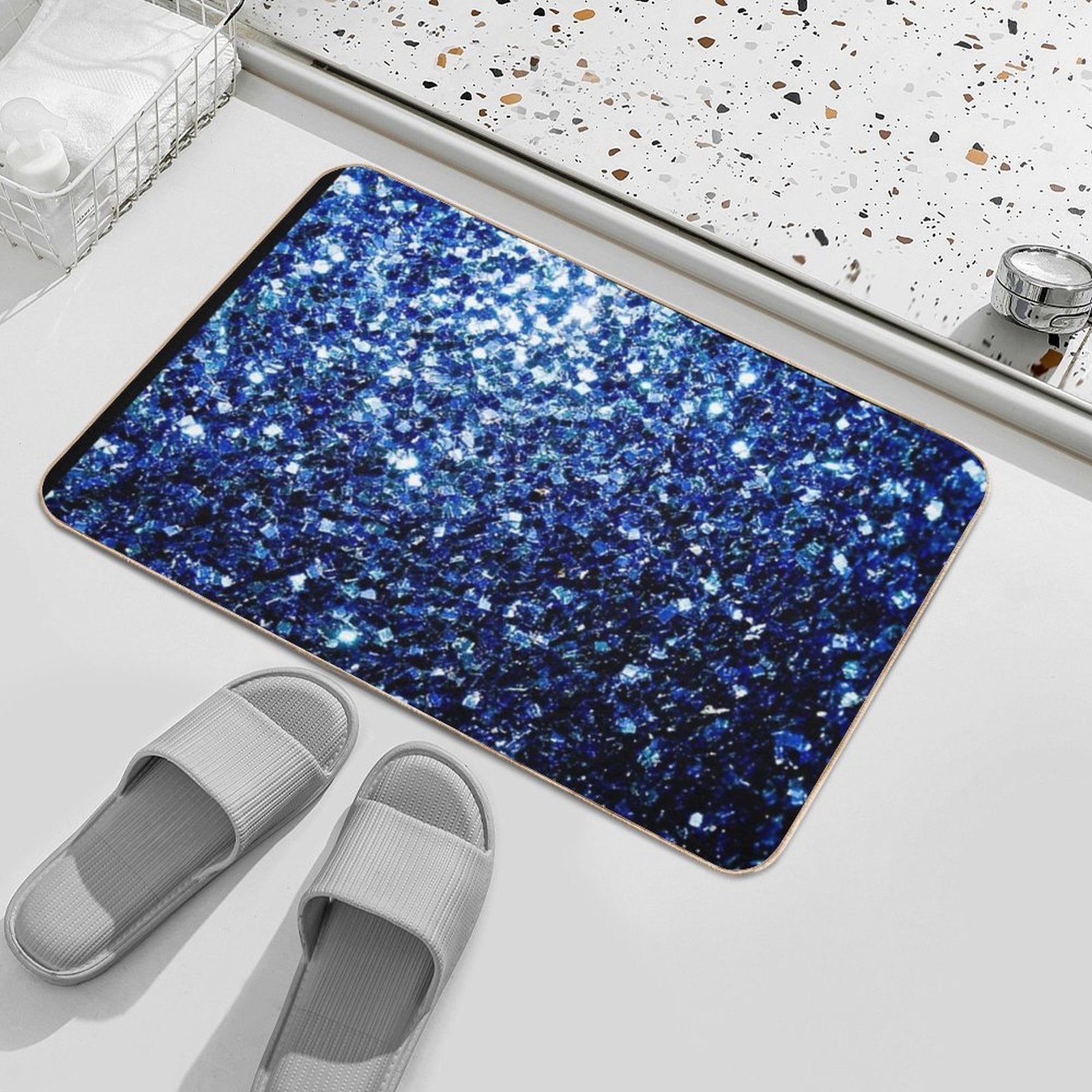 Dark Blue Faux Glitter Sparkles (Photo of Glitter - Not Reflective)  Odorless Bath Mat