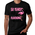 Flocking Fabulous 50th Birthday Funny Pink Flamingo  Tagless Design T-Shirt