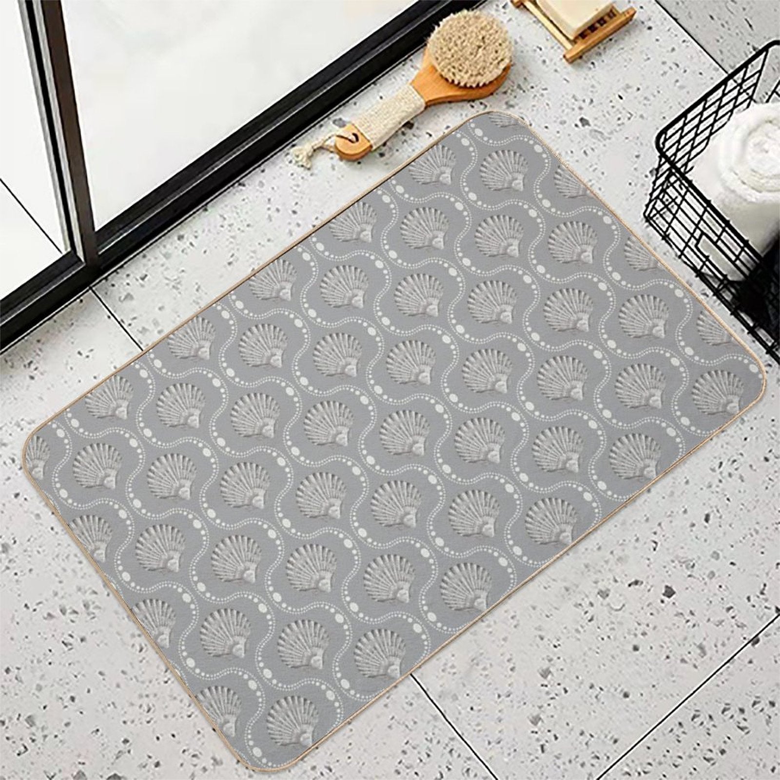 Scallops And Spots Neutral Mocha And Sepia Brown  Versatile Bath Mat
