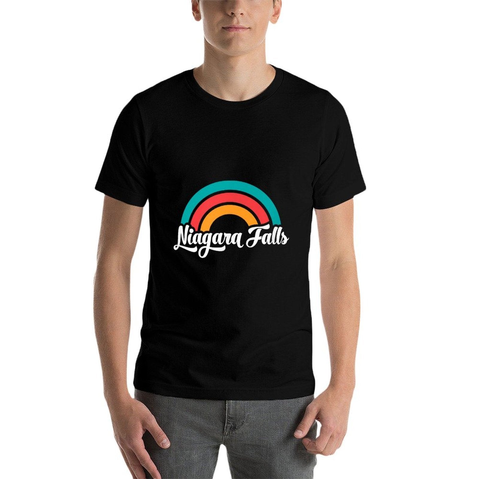 NIAGARA FALLS NY Retro Script Design With Rainbow  Heathered Texture T-Shirt