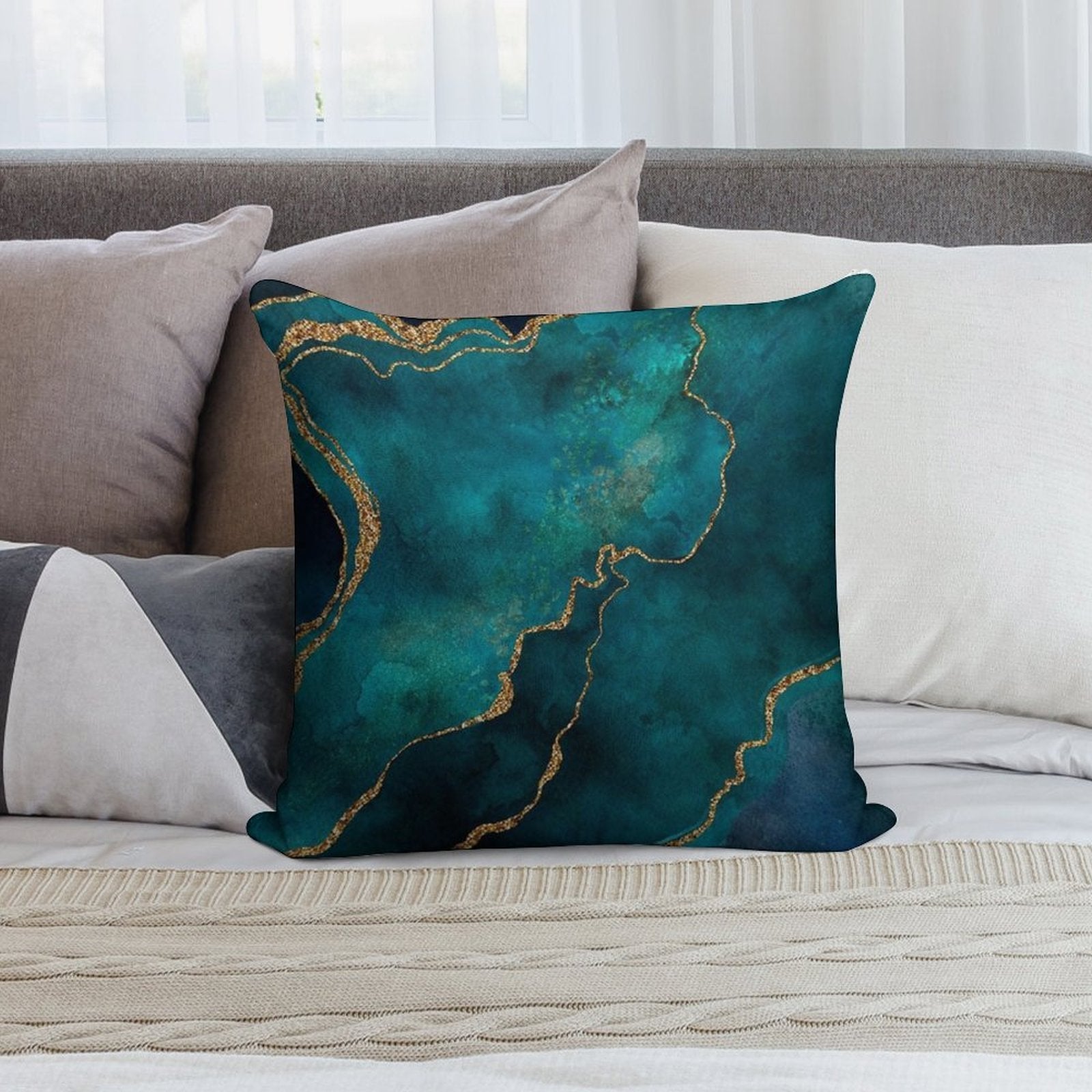 Golden Gemstone Glamour Mineral Soft Shrink-Resistant Throw Pillow