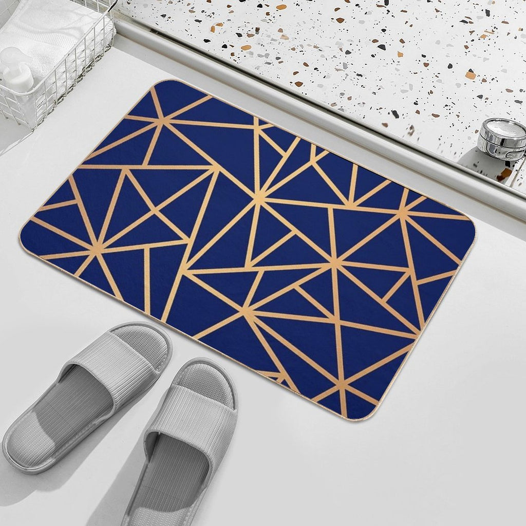 Blue And Gold Geometric Art Deco Lines  Anti-Trip Bath Mat
