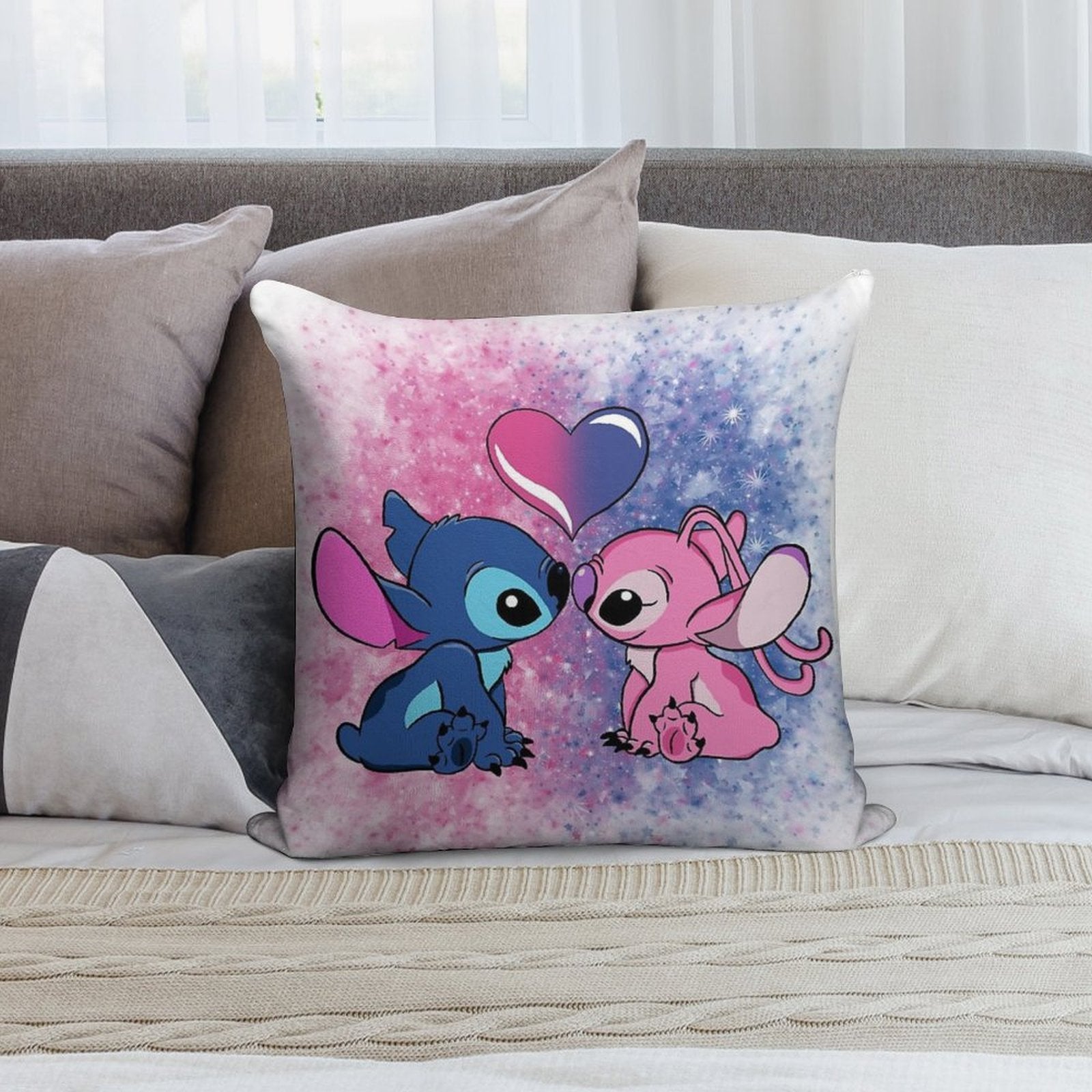Stitch And Angel Soft Shrink-Resistant Throw Pillow