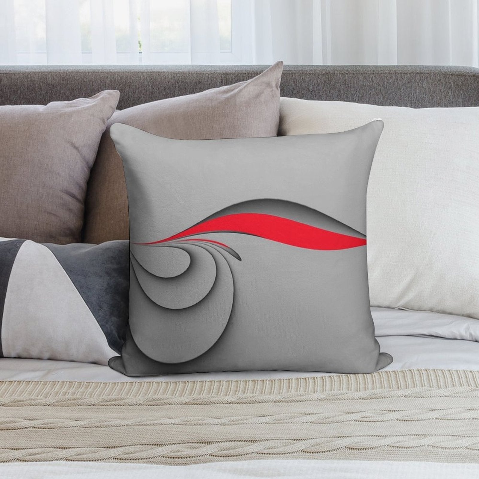 Grey And Red Soft Washable Throw Pillow