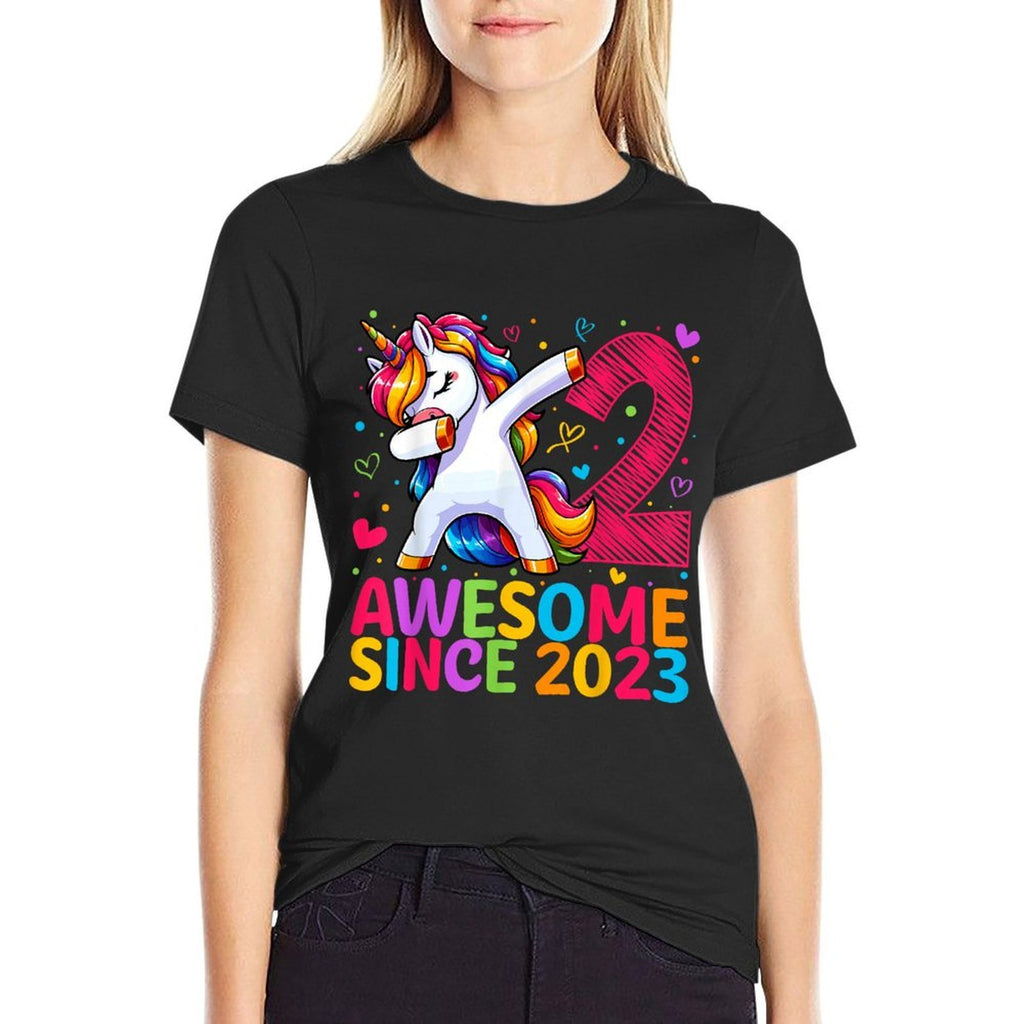 2 Year Old Unicorn Dabbing 2nd Birthday Girl Party  Breathable T-Shirt
