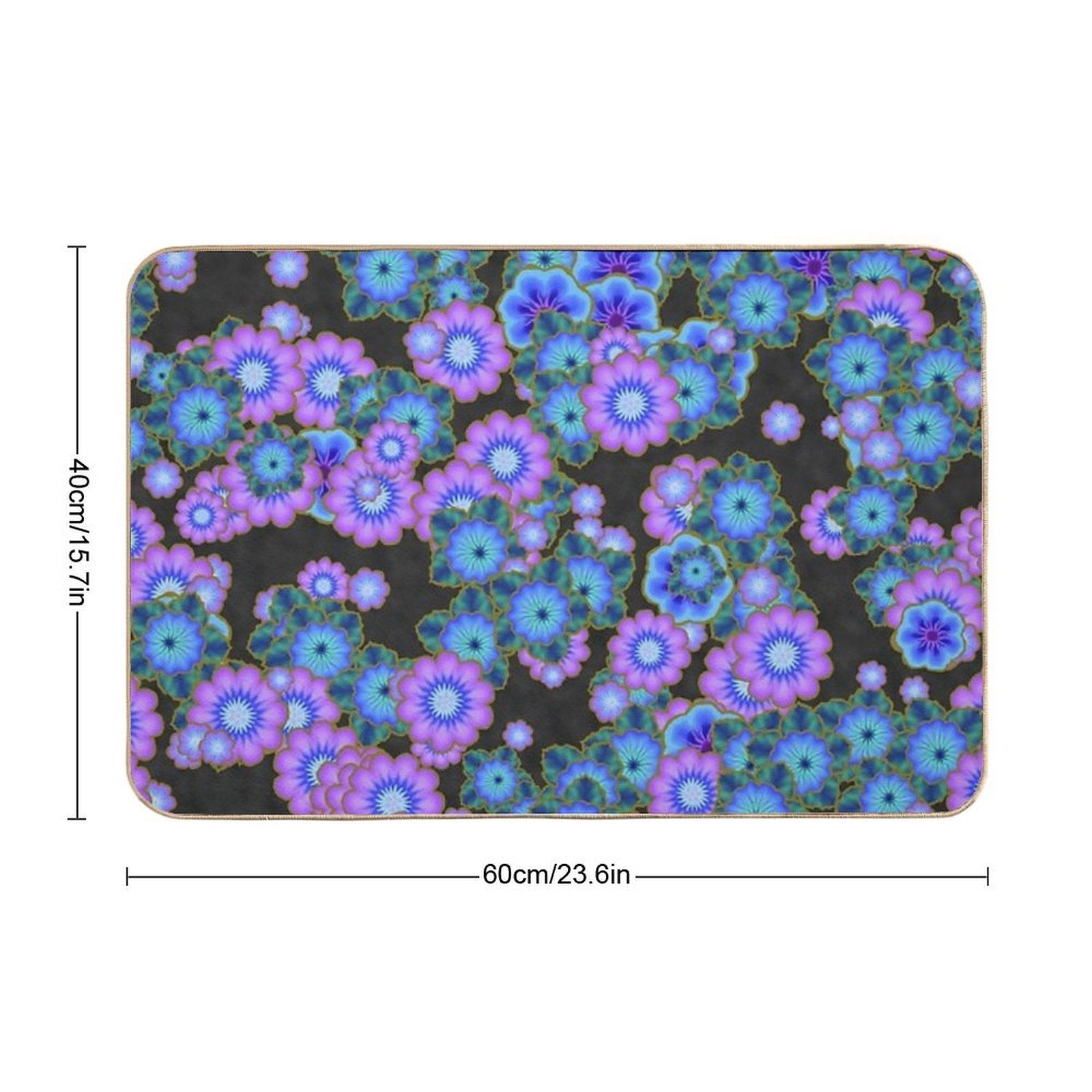 Black Blue And Purple Retro Flowers  Eco-Friendly Bath Mat